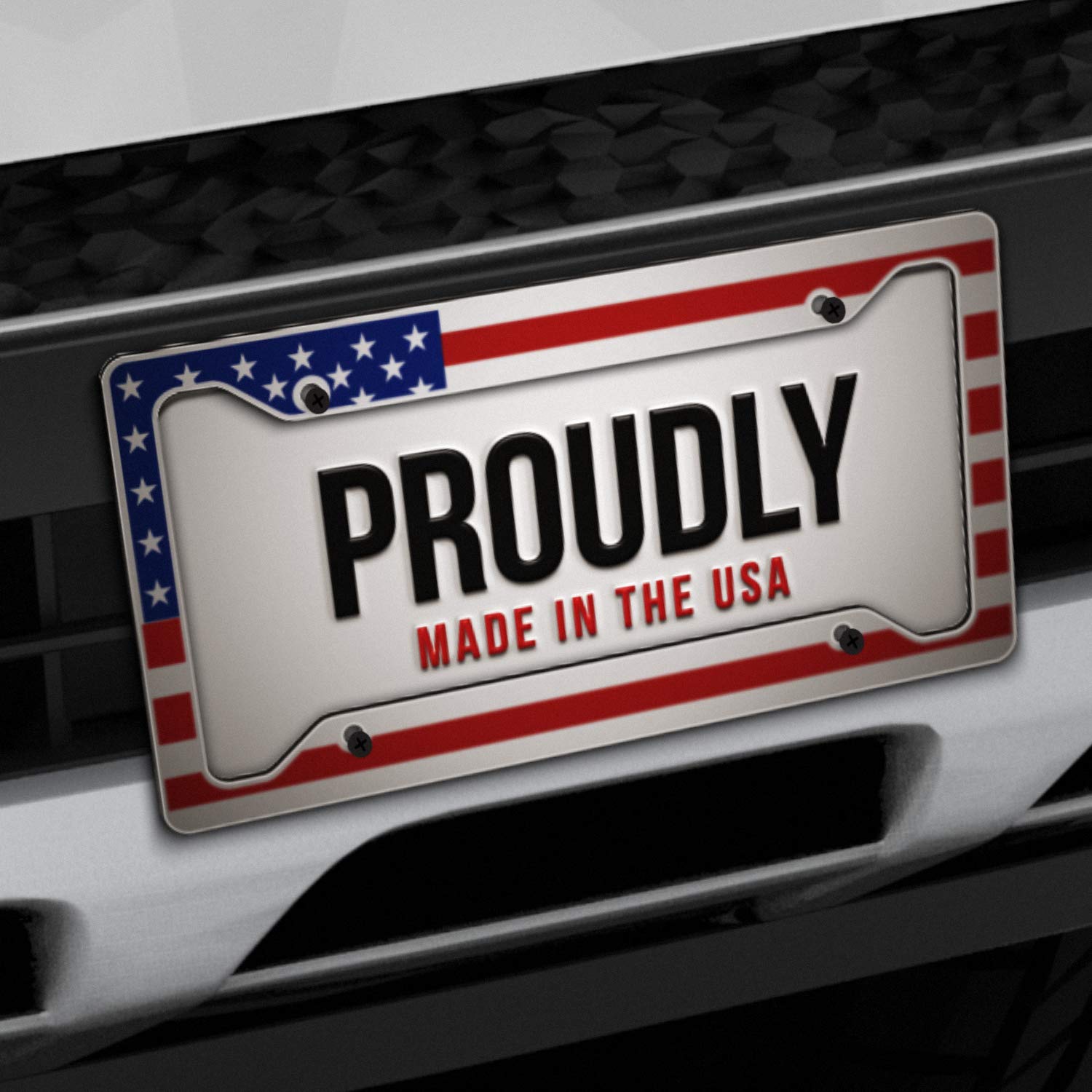 American Flag License Plate Frame - Red White And Blue On White - Tactical- Car Tag Frame Usa America