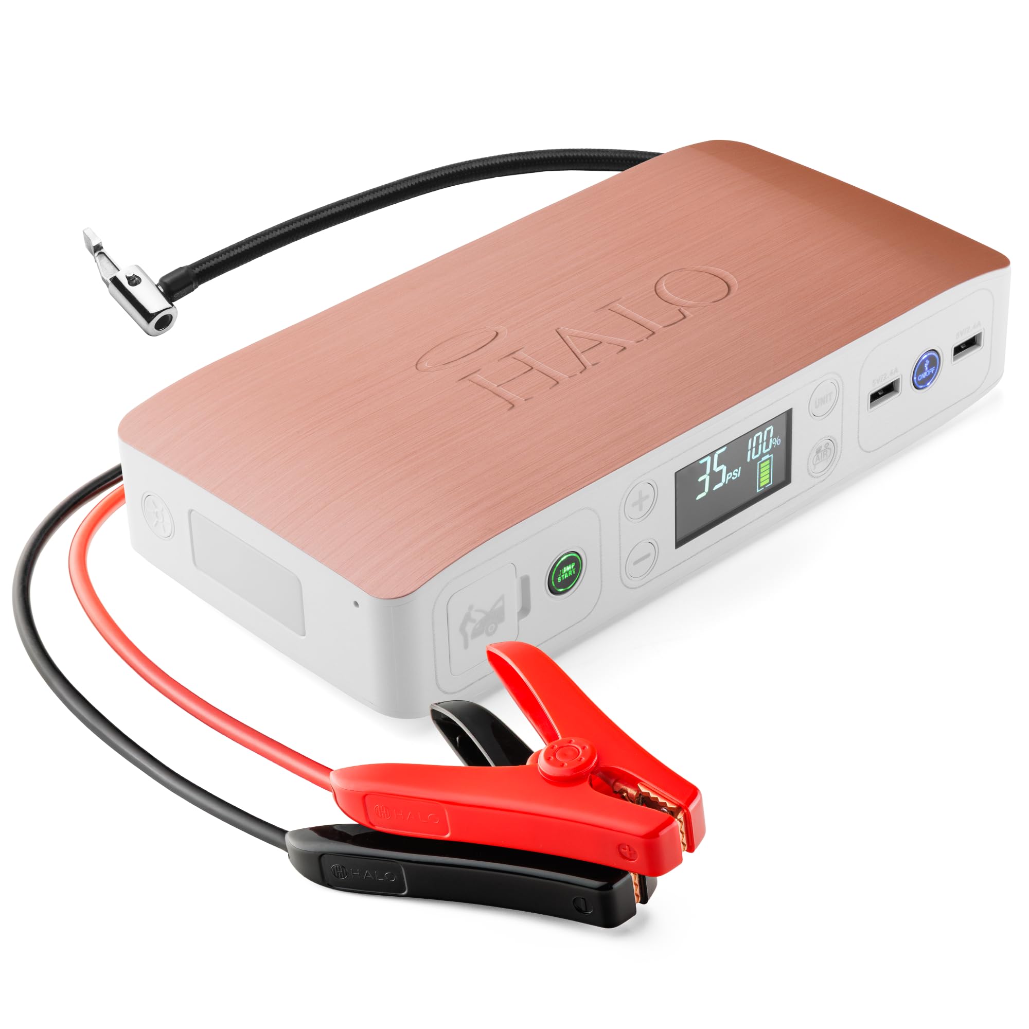 HALO Bolt Air 58830 Portable Car Battery Jump Starter | 100 PSI Air Compressor, 58.8Wh USB Power Bank, Emergency Floodlight & Ch