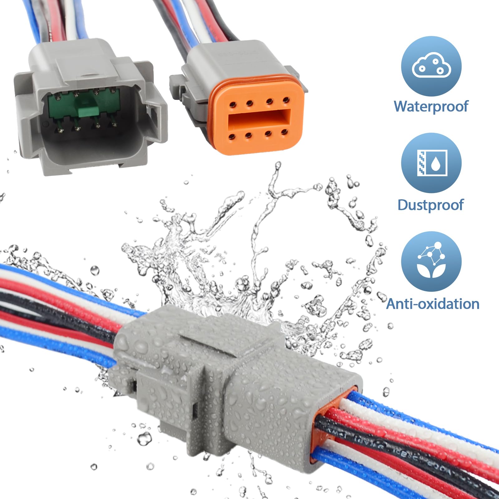 6 Kit Deutsch DT 8 pin Grey Male Female Wiring Harness Deutsch Pigtail 8 Wire Way Waterproof Automotive Electrical Connector 16