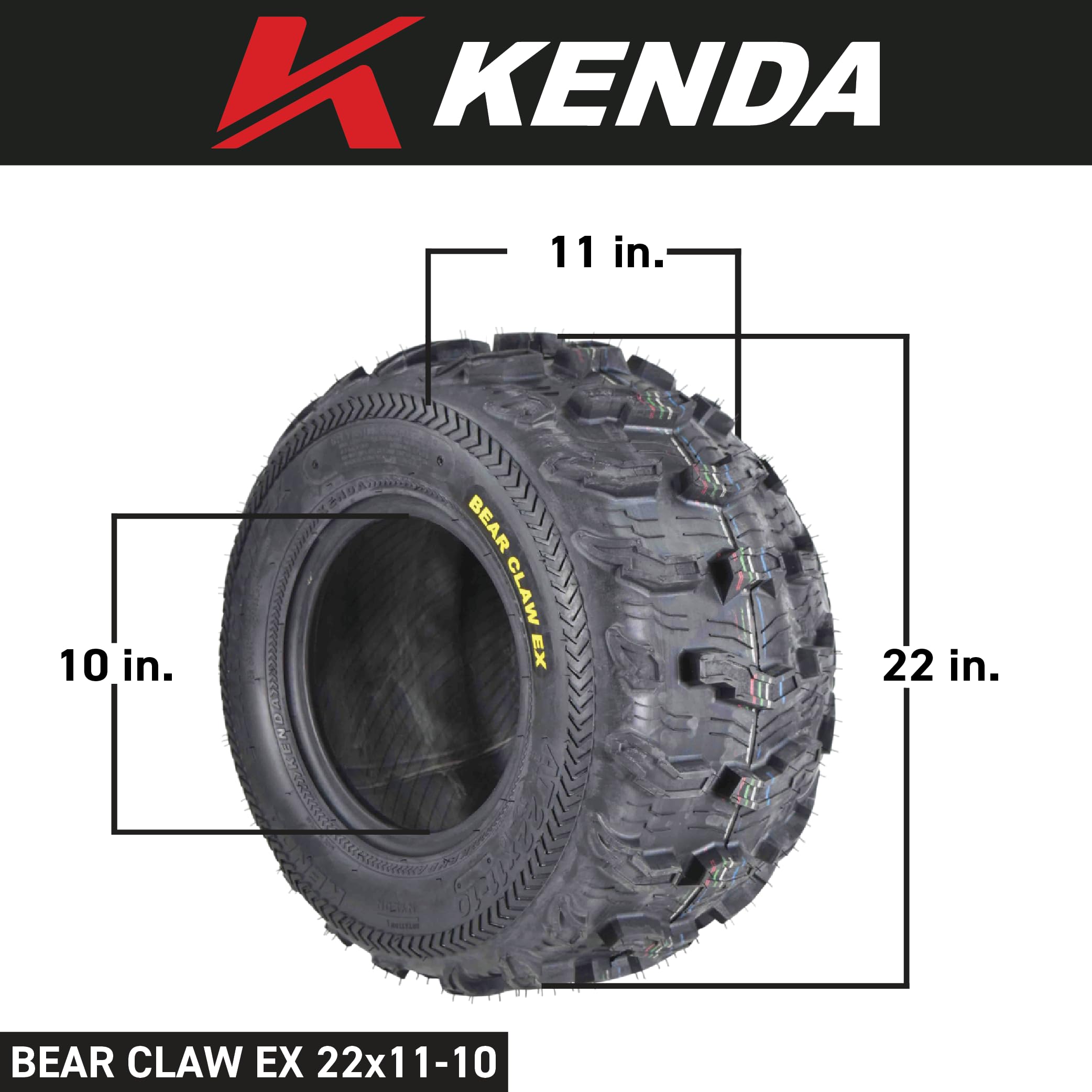 Kenda Bearclaw Ex K573-22X7-10 Front & 22X11-10 Rear Tires For All Terrain (Atv), Utv, And Side By Side (Sxs) Vehicles - 6-Ply -
