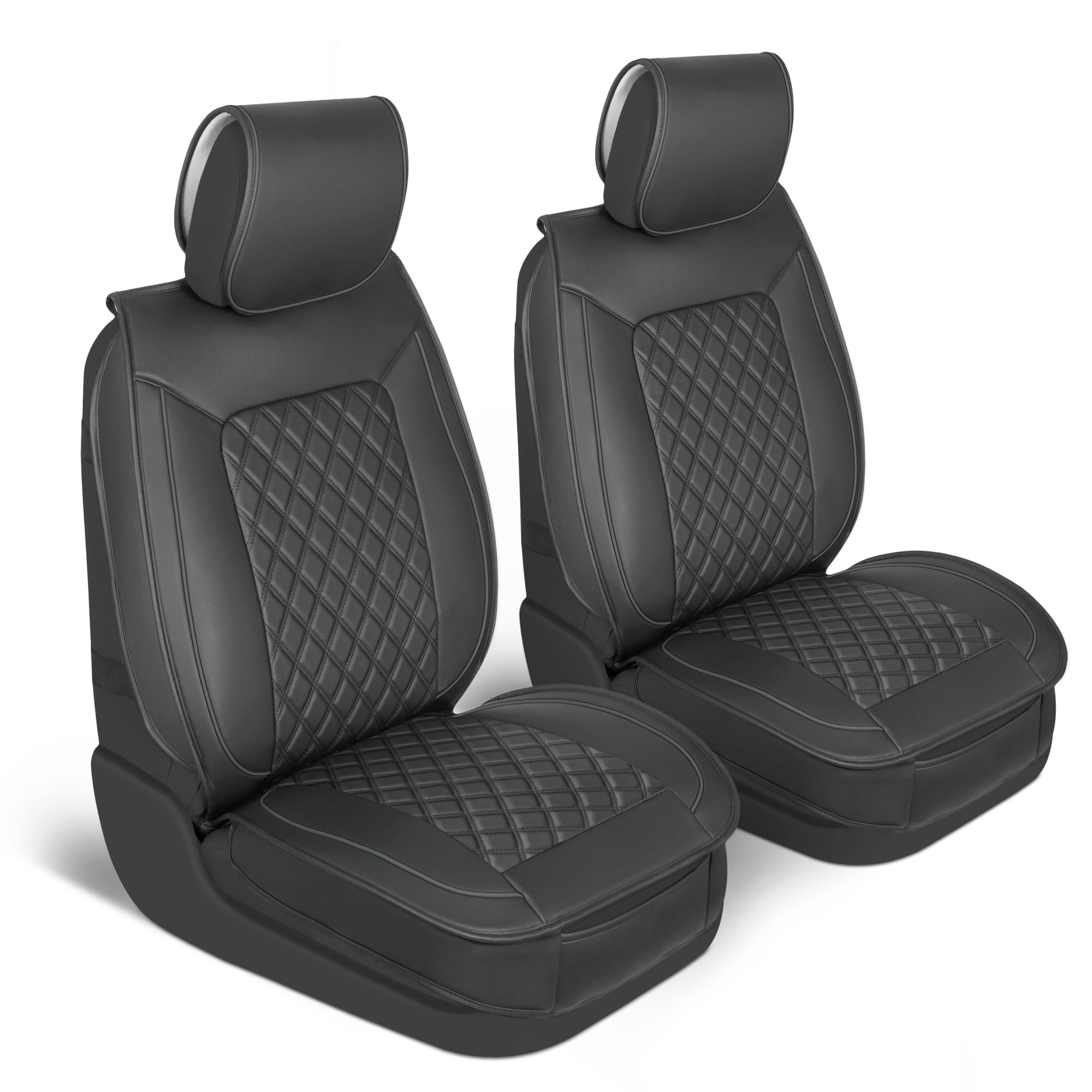 MotorBox Prestige Faux Leather Seat Covers for Cars - (2) Front Semi-Custom Fit Black & Charcoal Seat Covers for Trucks & SUV - 
