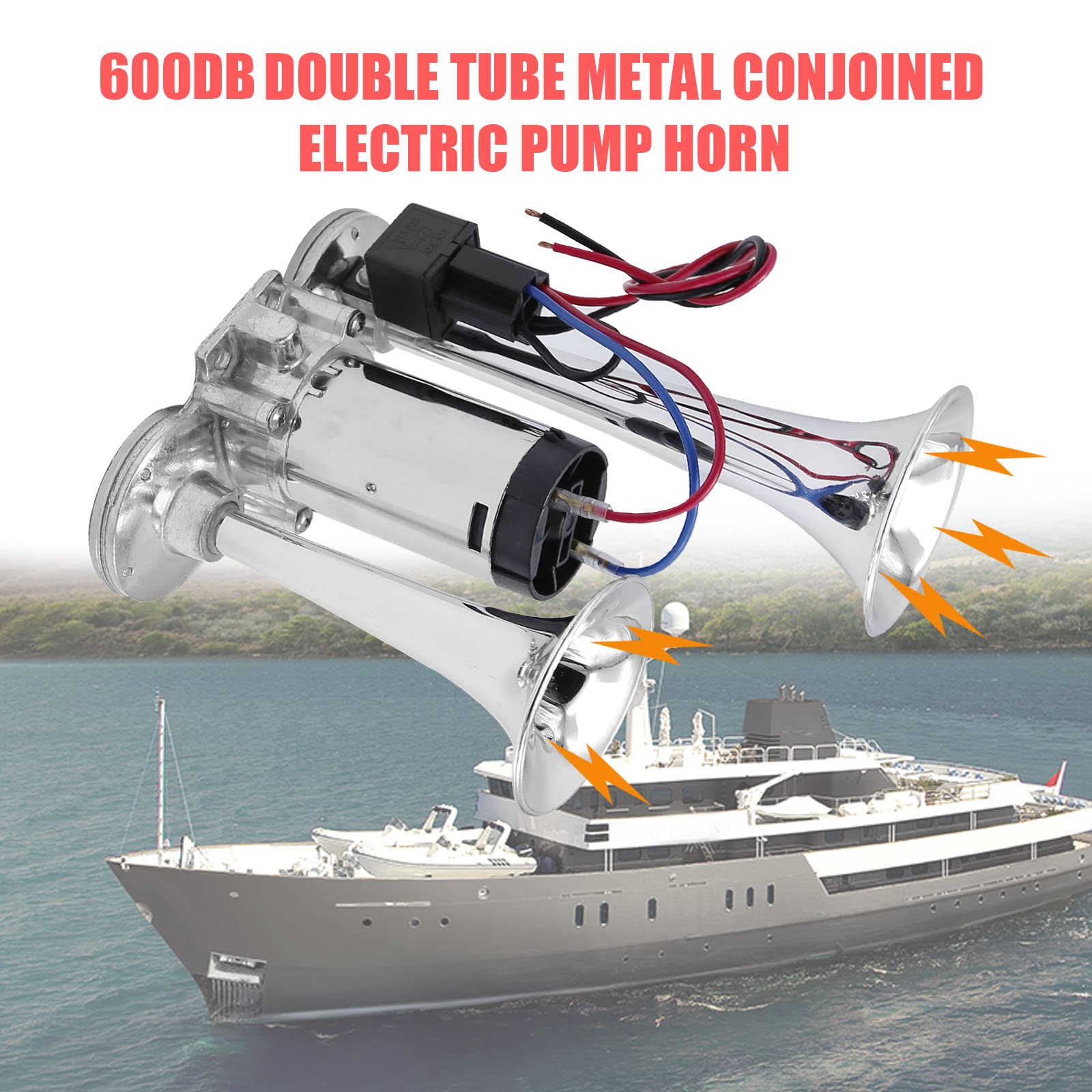 600DB Train Horn for Truck, Train Horns for Pickup Trucks, 12V Dual Trumpets Air Horn Kit, Boat Car Train Ship Van Speaker (Silv