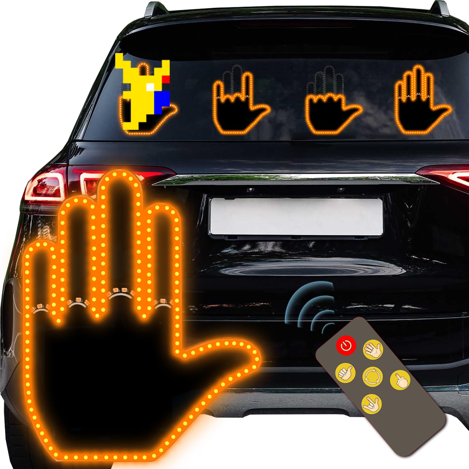 Howdot Glogesture Hand Light For Car, 4 In 1 Road Rage Led Sign For Car, Car Finger Light With Remote Control, Finger Flicker Fo