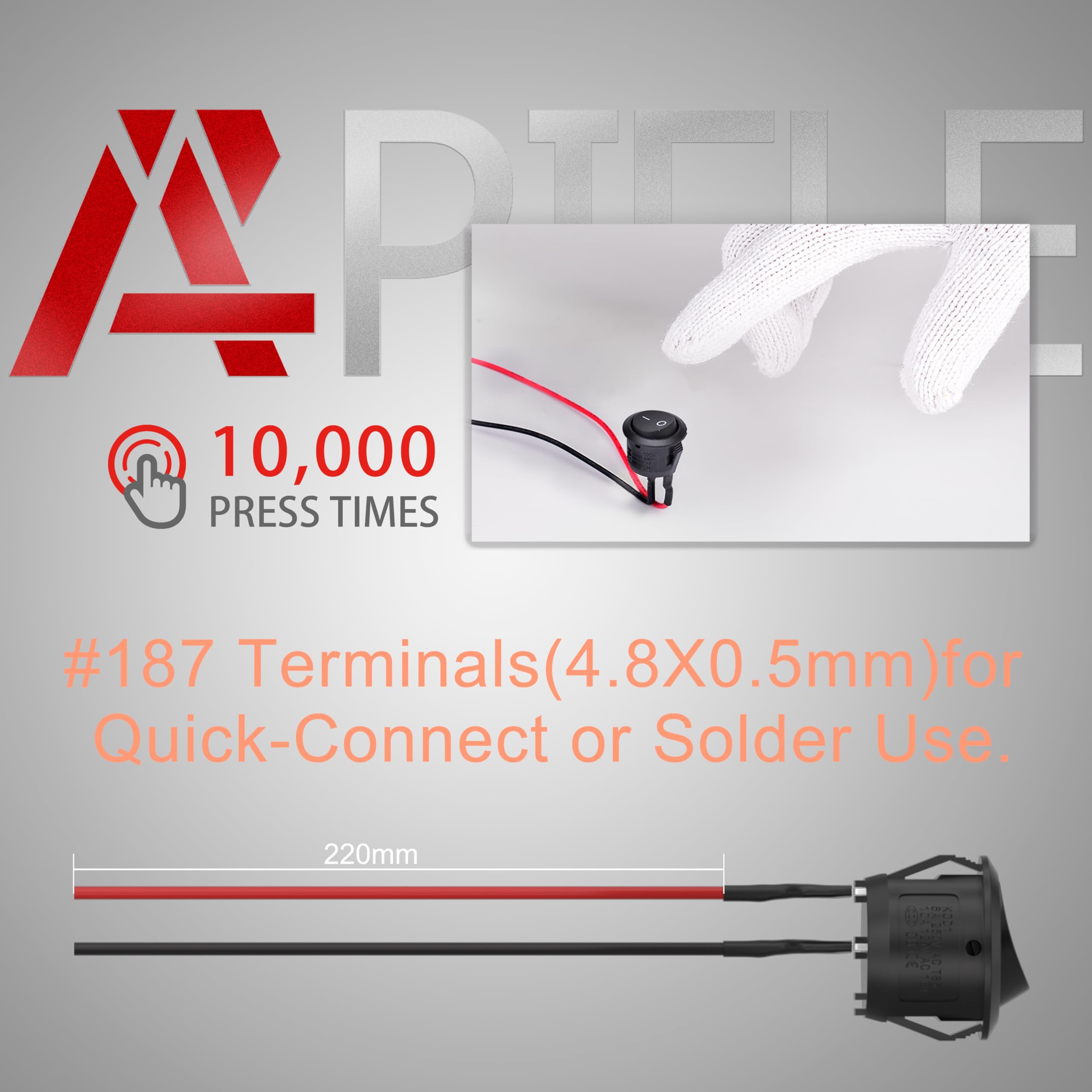 APIELE KCD1 Mini Round Rocker Switch 5Pcs SPST 2Pin Snap-in Design Black for Car Boat AC 6A/250V 10A/125V