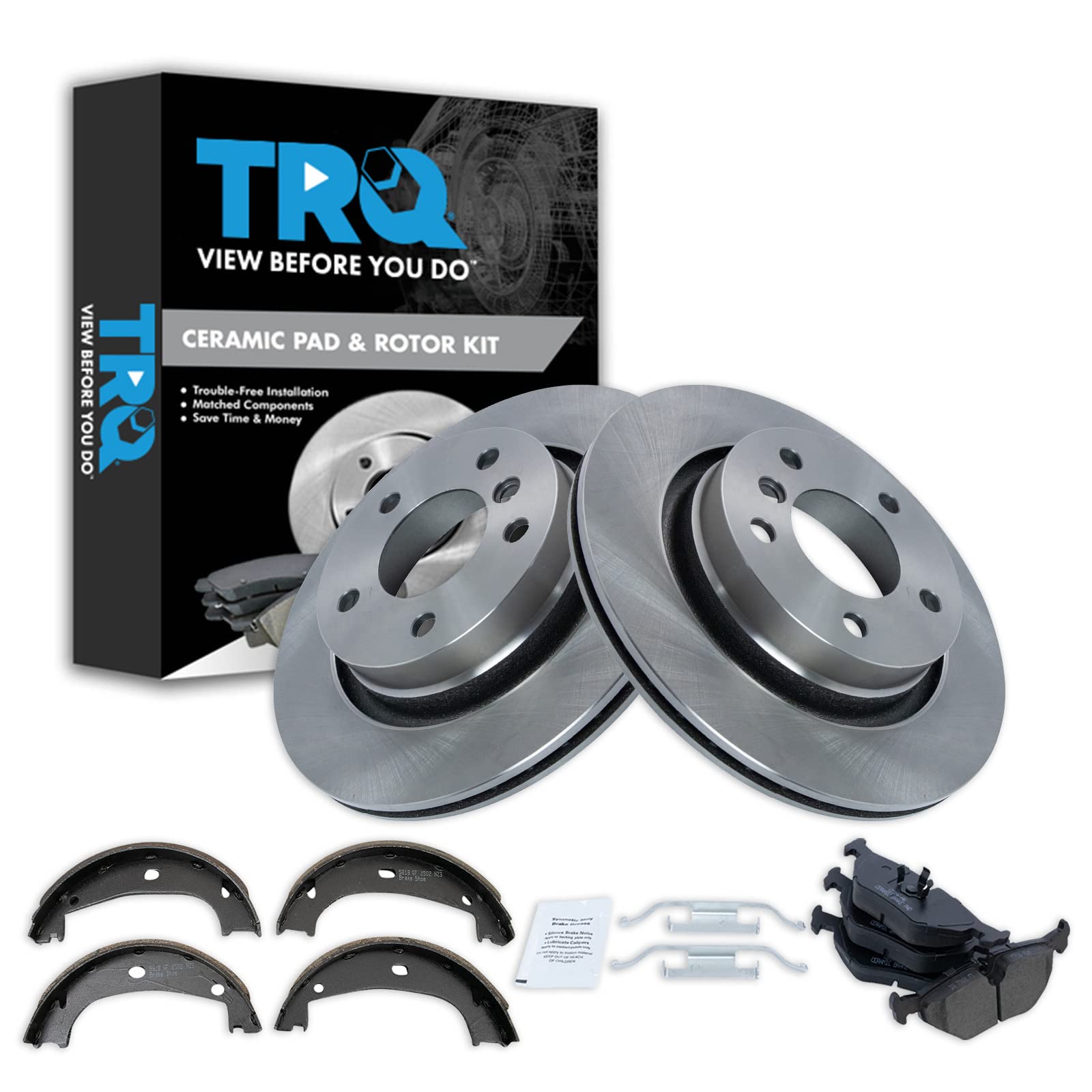 Trq Rear Brake Pad & Rotor Kit Brake Pads Brake Rotor Parking Brake Shoe Set Ceramic Compatible With 1999 Bmw 328I