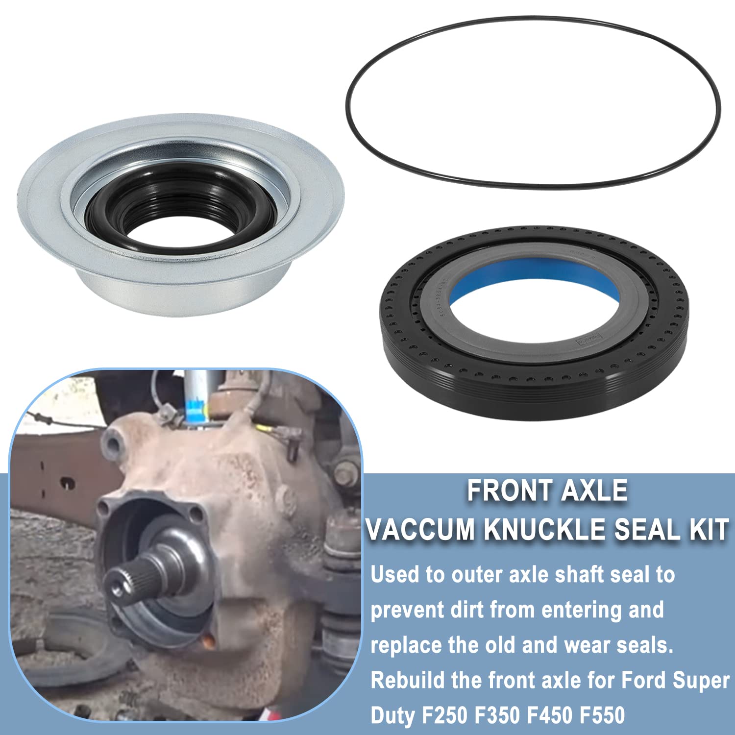 Hihitomorrow Front Axle Vacuum Knuckle Seal & Hub O-Ring Kit for Ford Super Duty F250 F350 F450 F550 (2005-2019)