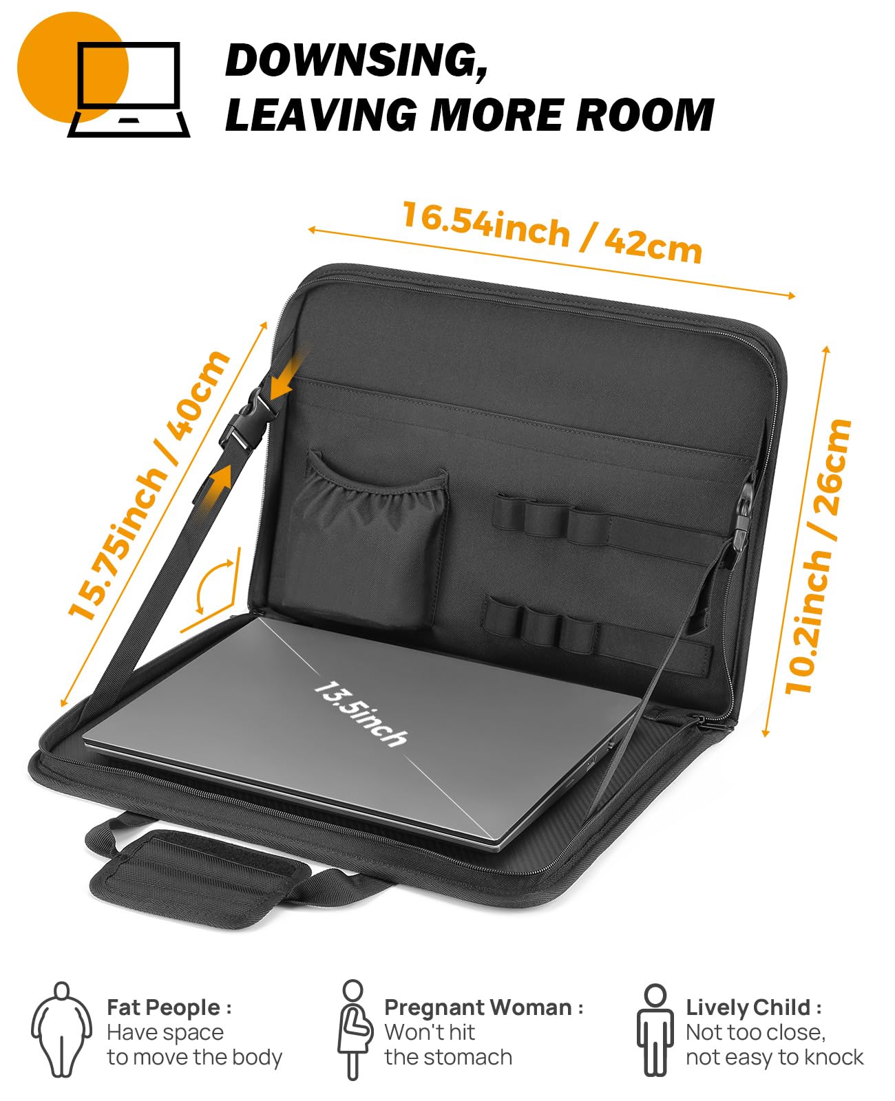 JOYTUTUS 3 in 1 Car Steering Wheel Tray, Black Leather Laptop Desk, 16.1''x10'', Multifunctional Organizer for Kids & Commuters