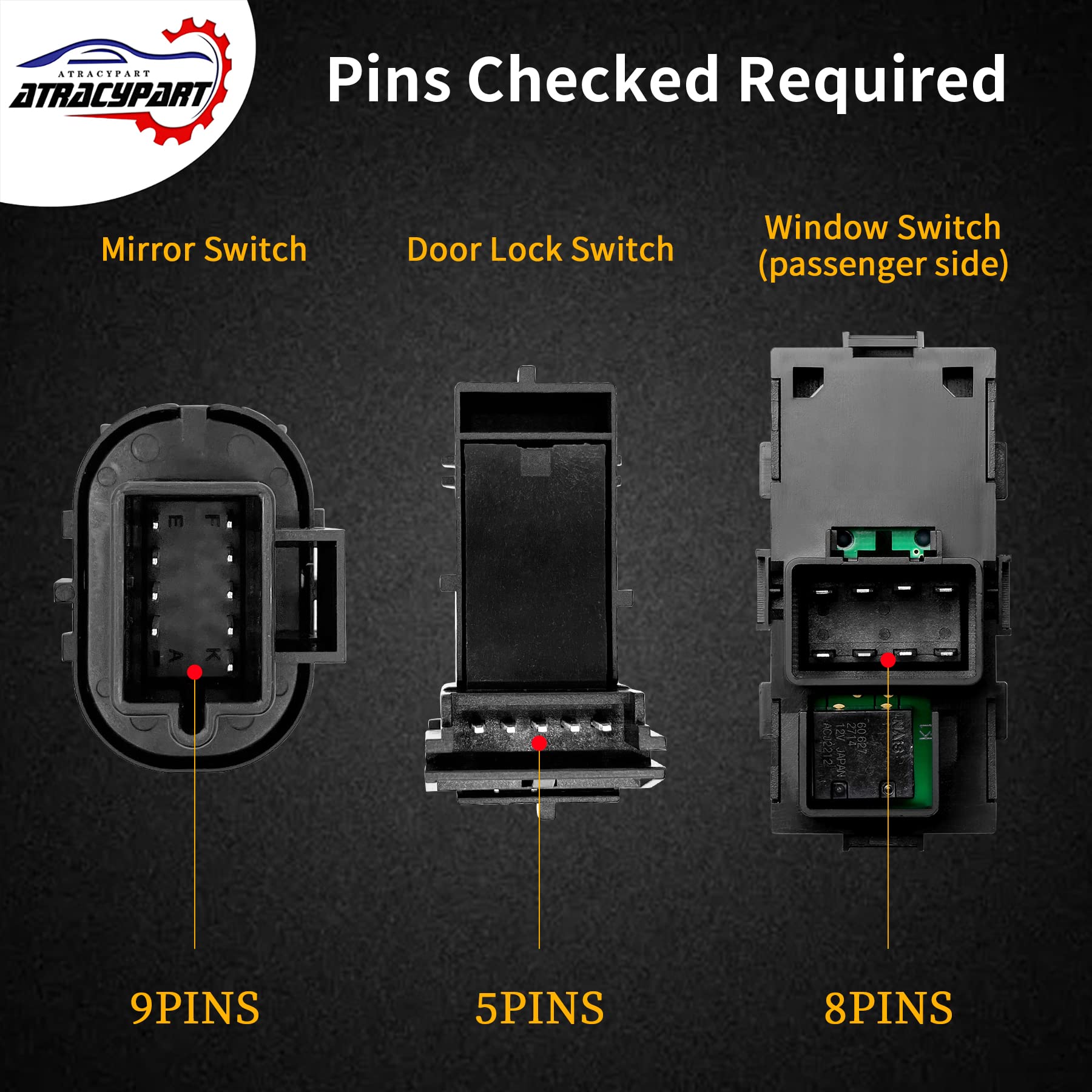 ATRACYPART Power Window Switch Set for 2007-2015 Chevy Silverado & GMC Sierra, Black, ABS, Includes Driver & Passenger Switches, Model AP-KG72