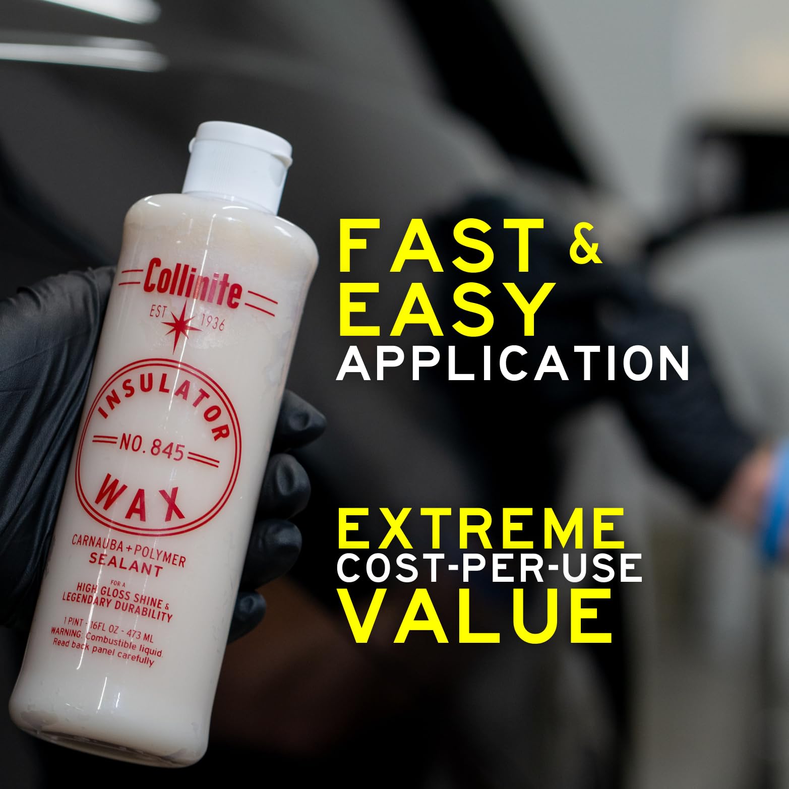 Collinite 845 Insulator Wax - Carnauba & Polymer Sealant, 16 fl oz, High Gloss, Durable Paint Protection, Includes 2 Microfiber Blocks