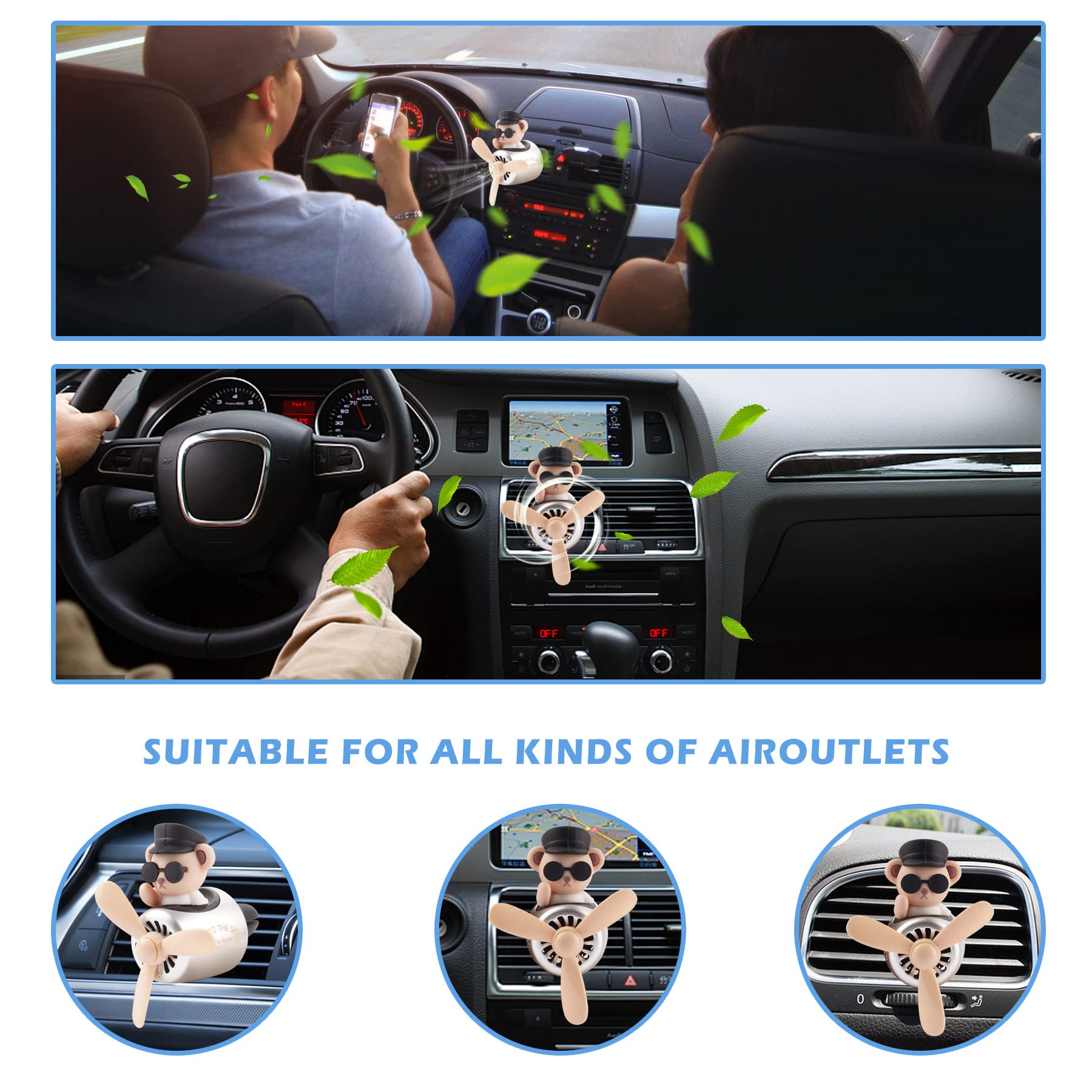 Jimtyee Car Air Freshener Cute Cartoon Teddy Bear Pilot Car Diffuser Rotating Propeller Automotive Air Outlet Fan Creative Car P