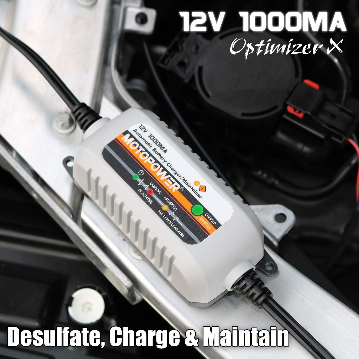 MOTOPOWER MP00205B 12V 1000mA Automatic Battery Charger & Maintainer - Grey