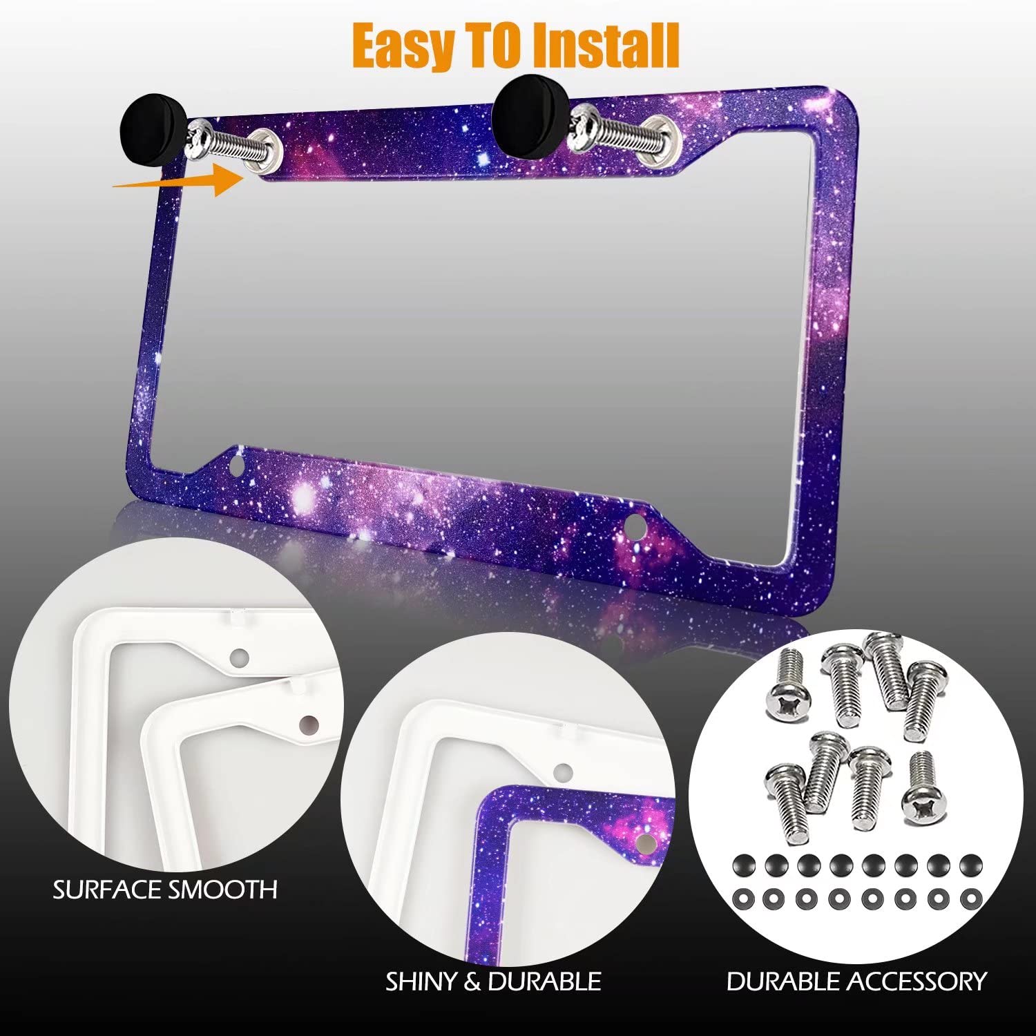 Purple License Plate Frames Galaxy License Plates Covers Aluminum Metal Starry Sky Night Car Tag Holders 4 Holes For Us Canadian