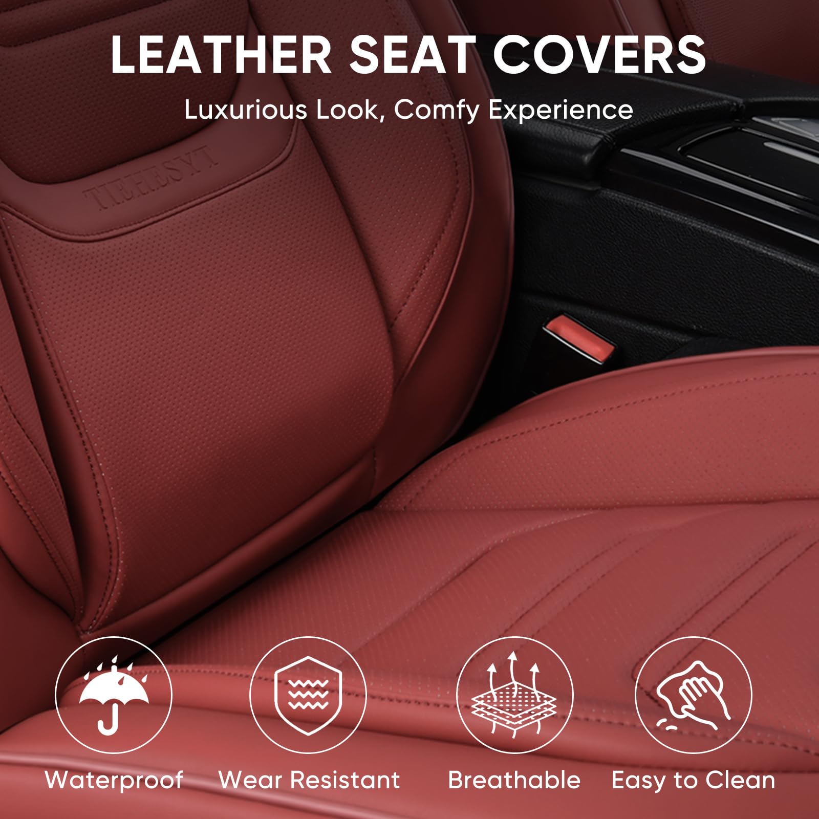 TIEHESYT Front Pair Car Seat Covers - Breathable Faux Leather, Martha Red, Universal Fit for SUVs, Trucks, and Sedans