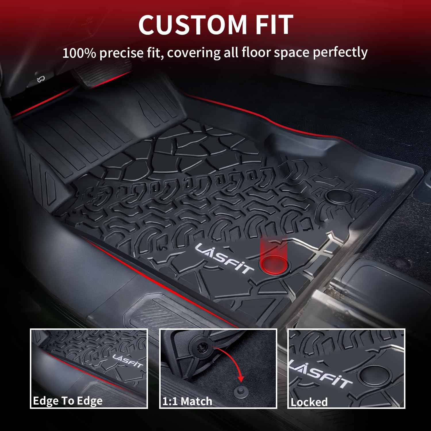 Lasfit Floor Mats Cargo Liner For Ford Bronco 2-Door 2025 2024 2023 2022 2021(Not For Bronco Sport) All Weather Custom Fit Tpe C