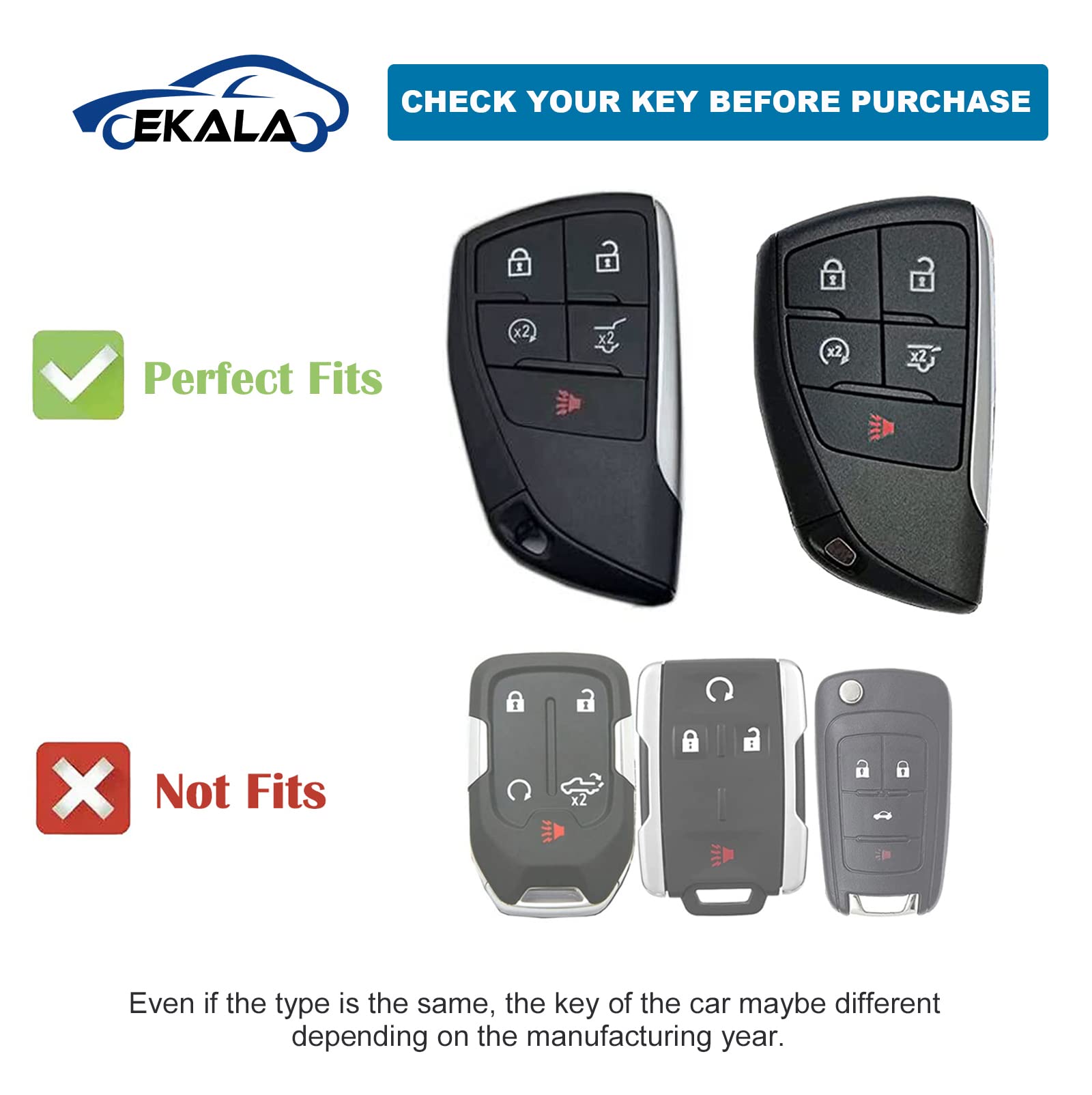 EKALA for GMC Key Fob Cover with Leather Key Fob Keychain, 5 Buttons Soft TPU Key Shell Case Compatible with 2021 2022 2023 GMC