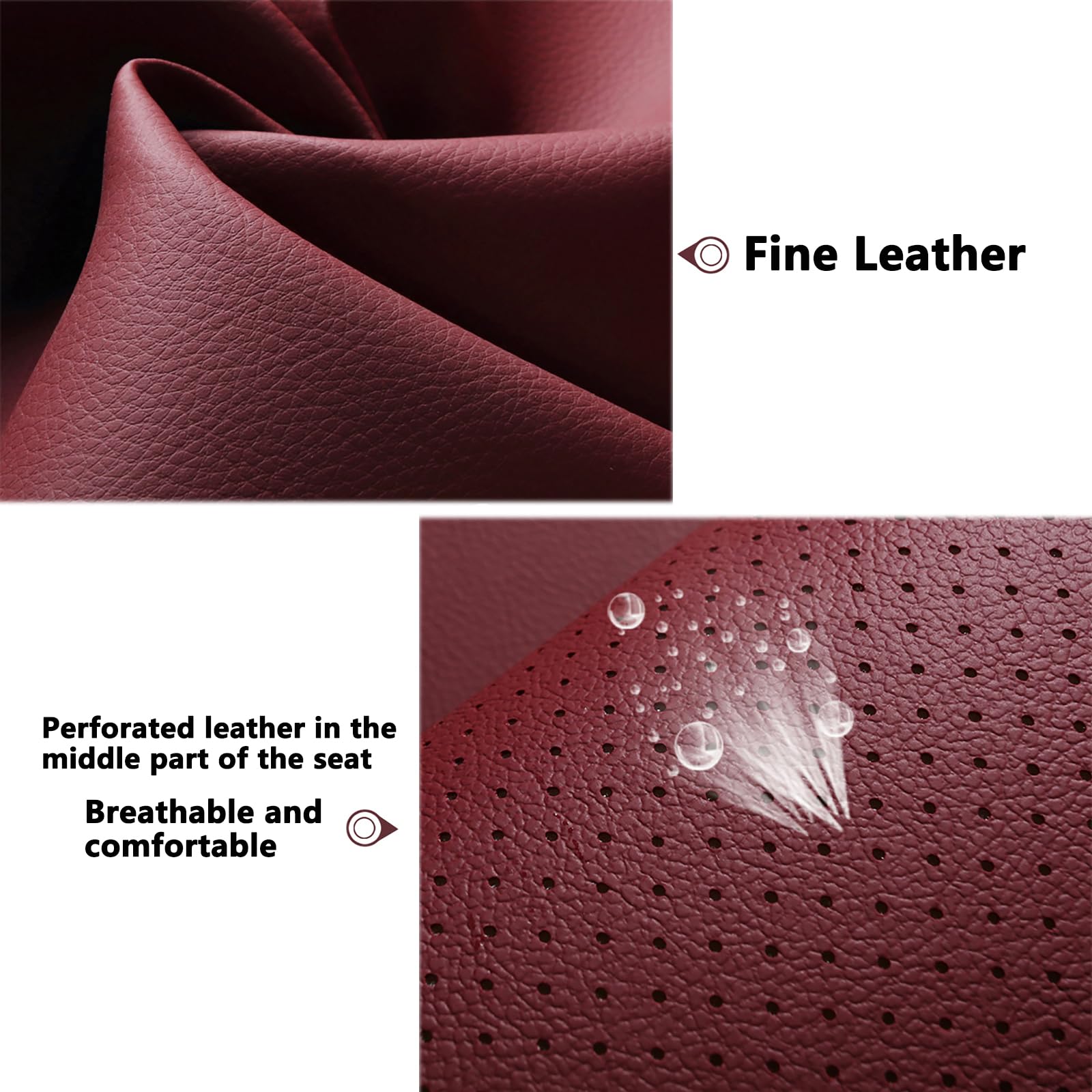 HKZ Leather Seat Covers for Toyota Camry 2012-2017 L LE XLE, Burgundy, Faux Leather, 5-Seats Full Set