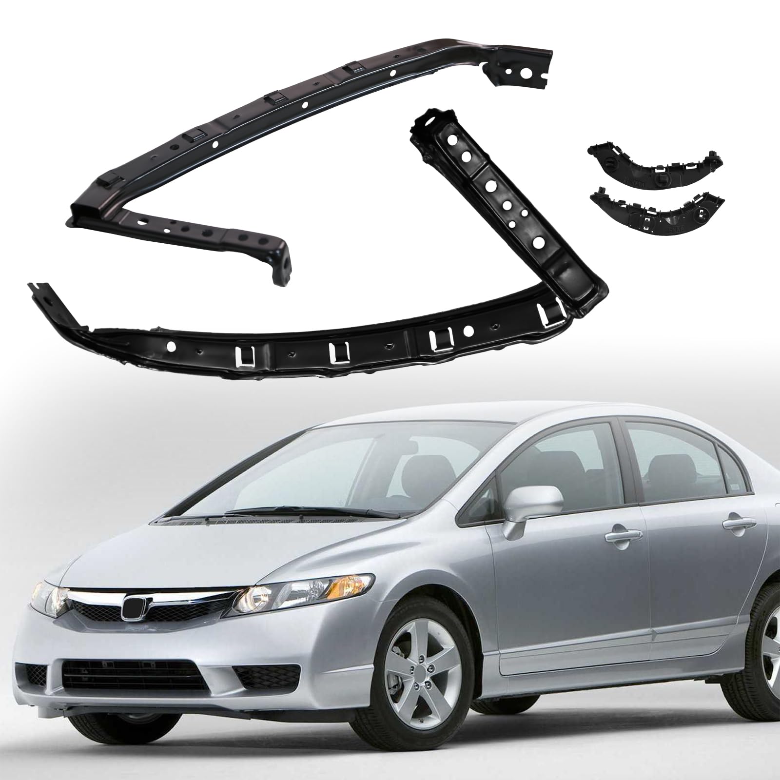 YLT AUTO Front Bumper and Headlight Brackets Support Set Compatible with Honda Civic Sedan 2006-2011, Diver and Passenger Side