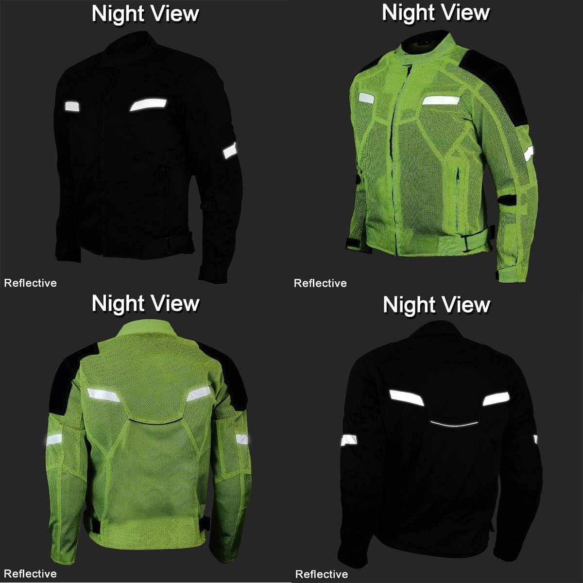 Vance Leather Viper Mens Black Reflective Mesh Motorcycle Jacket W/Ce Armor & Thermal Removable Liner (Black, 4X-Large)