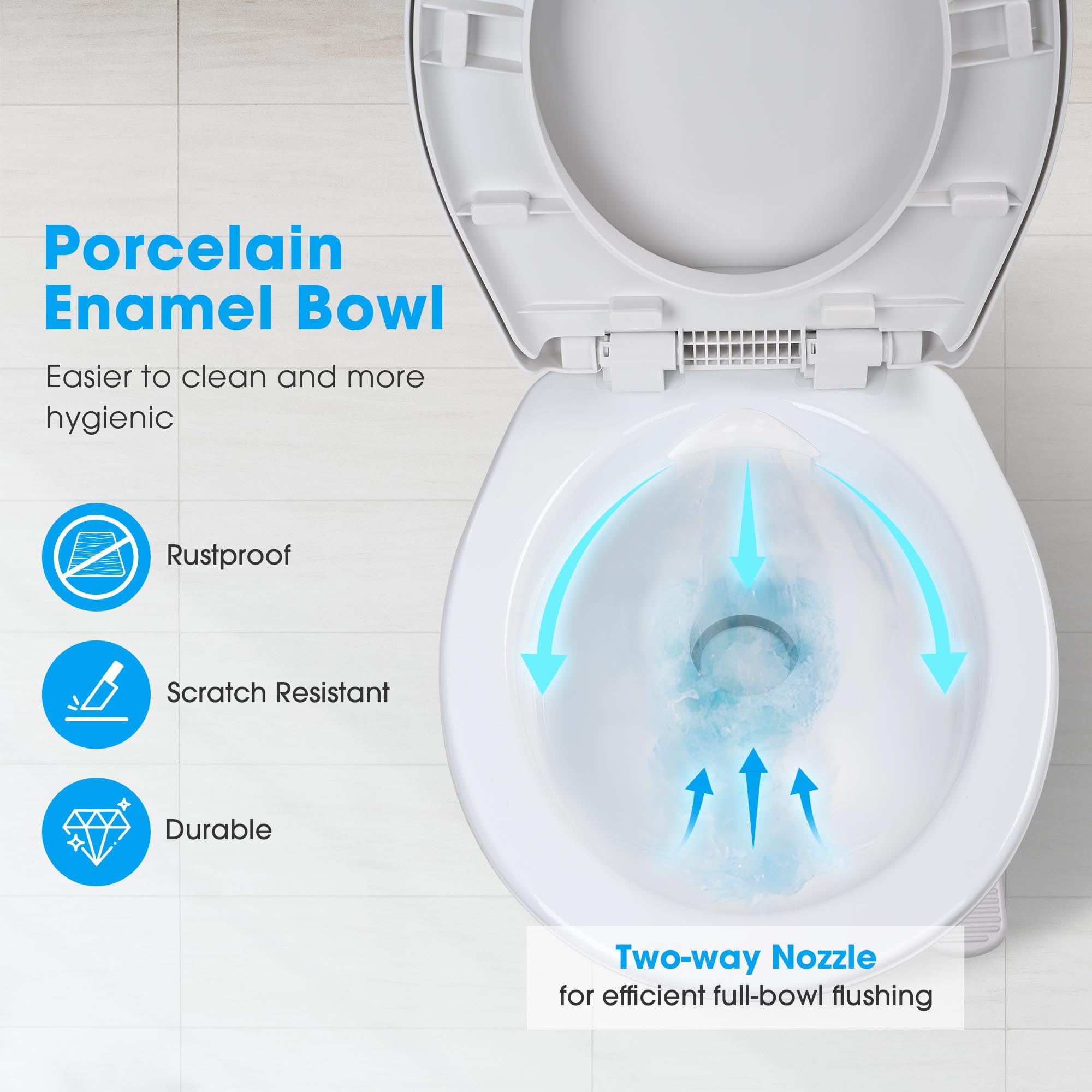 AW RV Toilet Elongated 20" High Profile Porcelain Enamel & HDPE Gravity Flush - White, Model 22GFT002-5704-0709-1