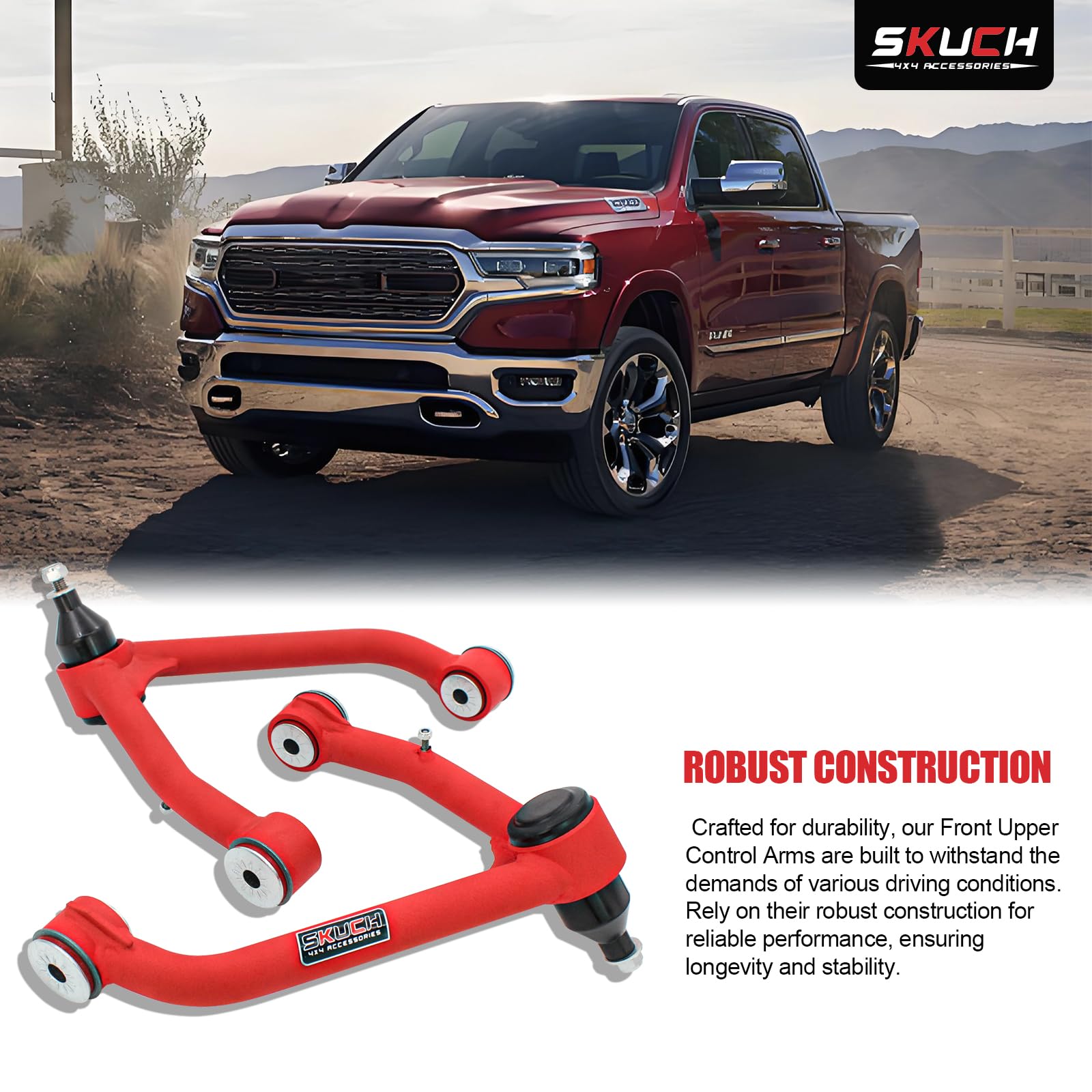 Front Upper Control Arm for 2009-2018 Ram 1500 4WD, 2019-2024 Ram 1500 Classic 4WD, 2-4'' Lift PU Bushings Control Arm with Ball