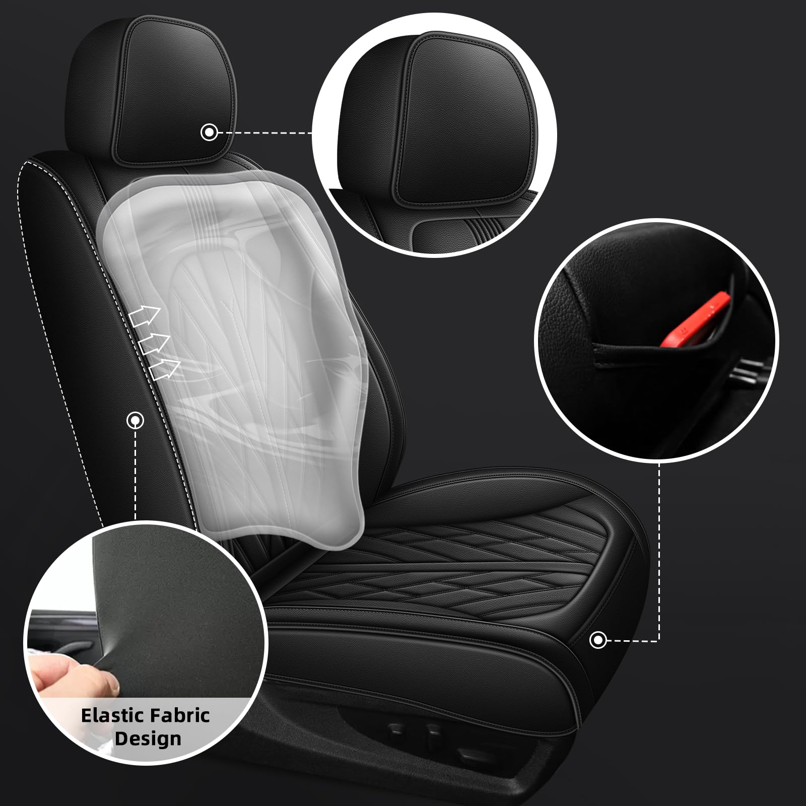 TTX LIGHTING Custom Leather Seat Covers for 2019-2024 Chevy Silverado GMC Sierra, Full Set, Black, Model ZY003A-073-BLKLINE