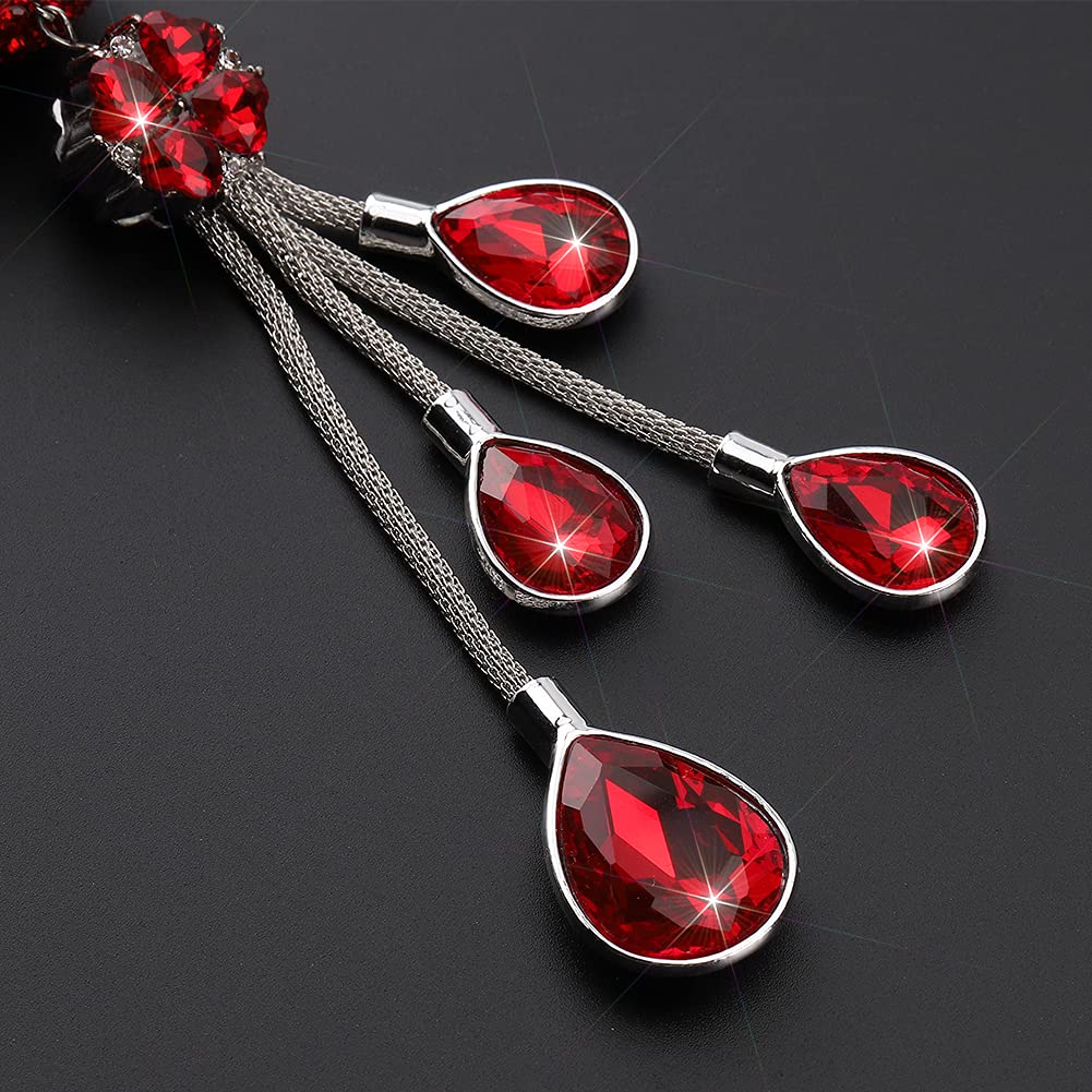 Otostar Bling Crystal Ball And Drops Car Hanging Accessories, Car Rear View Mirror Pendant Charms Interior Sun Catcher Ornament, Bling Car Accessories For Women Girls (Red)