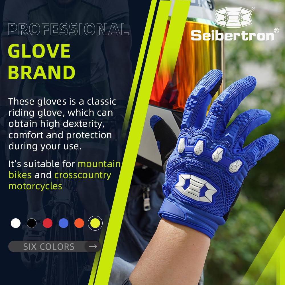 Seibertron Youth Dirtpaw Unisex Mx Atv Mtb Racing Gloves - Full Finger Touchscreen Glove For Bicycle Cycling Mountain Biking Mot
