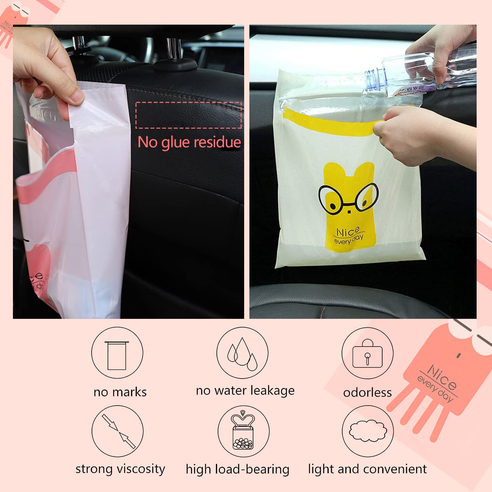 92Pcs Car Trash Bags Easy Stick-On Disposable Portable Car Garbage Bags, Waterproof Leak Proof Barf Vomit Bags, Self Adhesive Cl