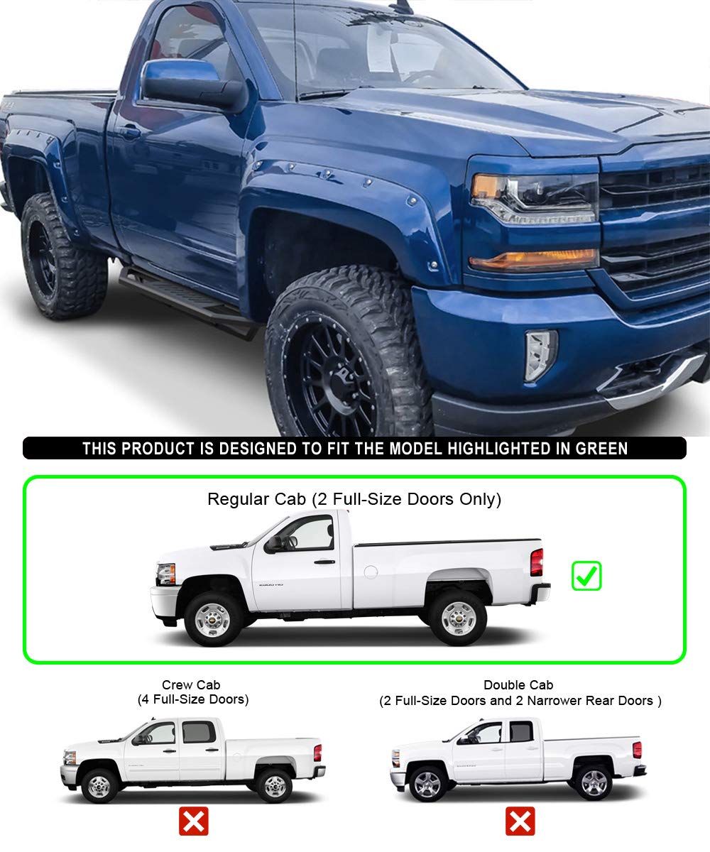 APS 6.5in Stainless Steel Running Boards for Chevy Silverado & GMC Sierra 2007-2019, Black iArmor Off-Road Style, Model IA-57271962