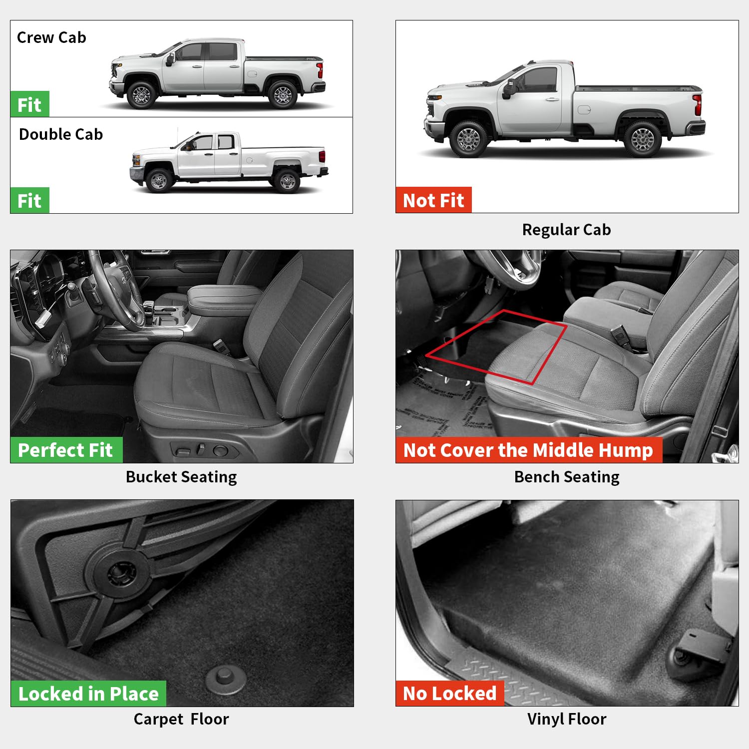 Lasfit Front Floor Mats For Chevrolet Silverado/Gmc Sierra 1500 2019-2025 Crew Cab/Double Cab, Slv/Sra 2500Hd 3500Hd 2020-2025 C