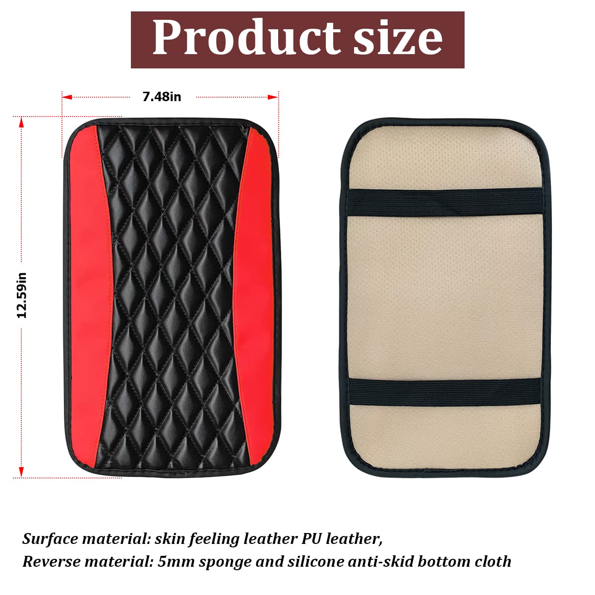 Car Center Console Cushion Pad, Universal Leather Waterproof Armrest Seat Box Cover Protector,Comfortable Car Decor Accessories Fit For Most Cars, Vehicles, Suvs (Red)