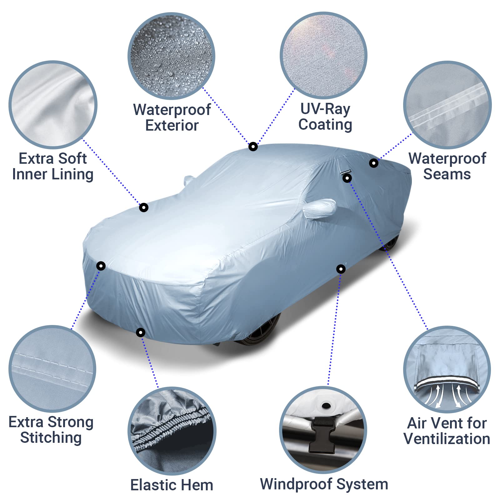 iCarCover Waterproof Car Cover for Chevy Camaro 1993-2002, Gray, Full Exterior Protection, Indoor/Outdoor, Model CC-CN-07-J-GR