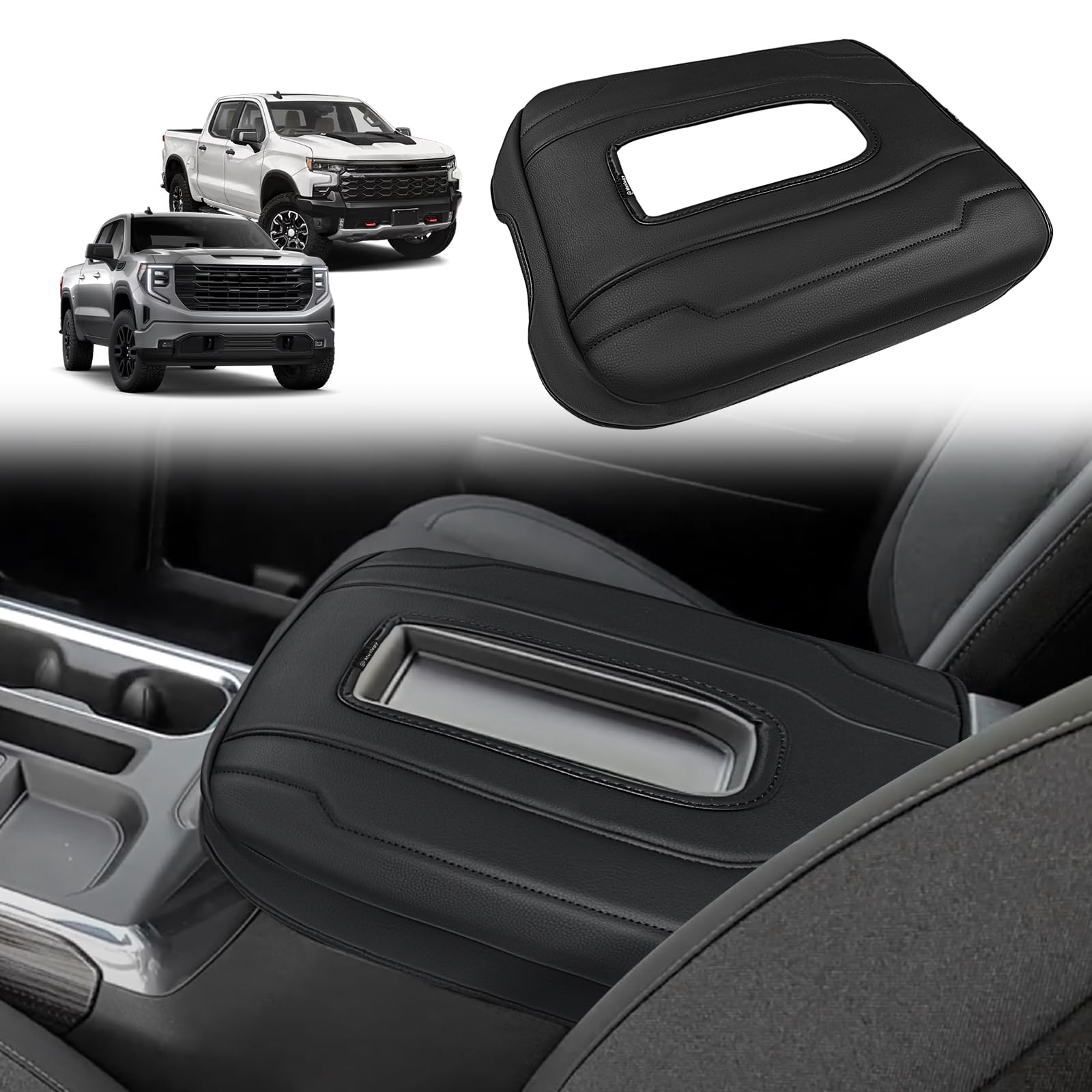 Muslogy Center Console Armrest Cover Compatible With Chevy Silverado & Gmc Sierra 1500 2500 3500 2022-2025 Comfort Armrest Pad A