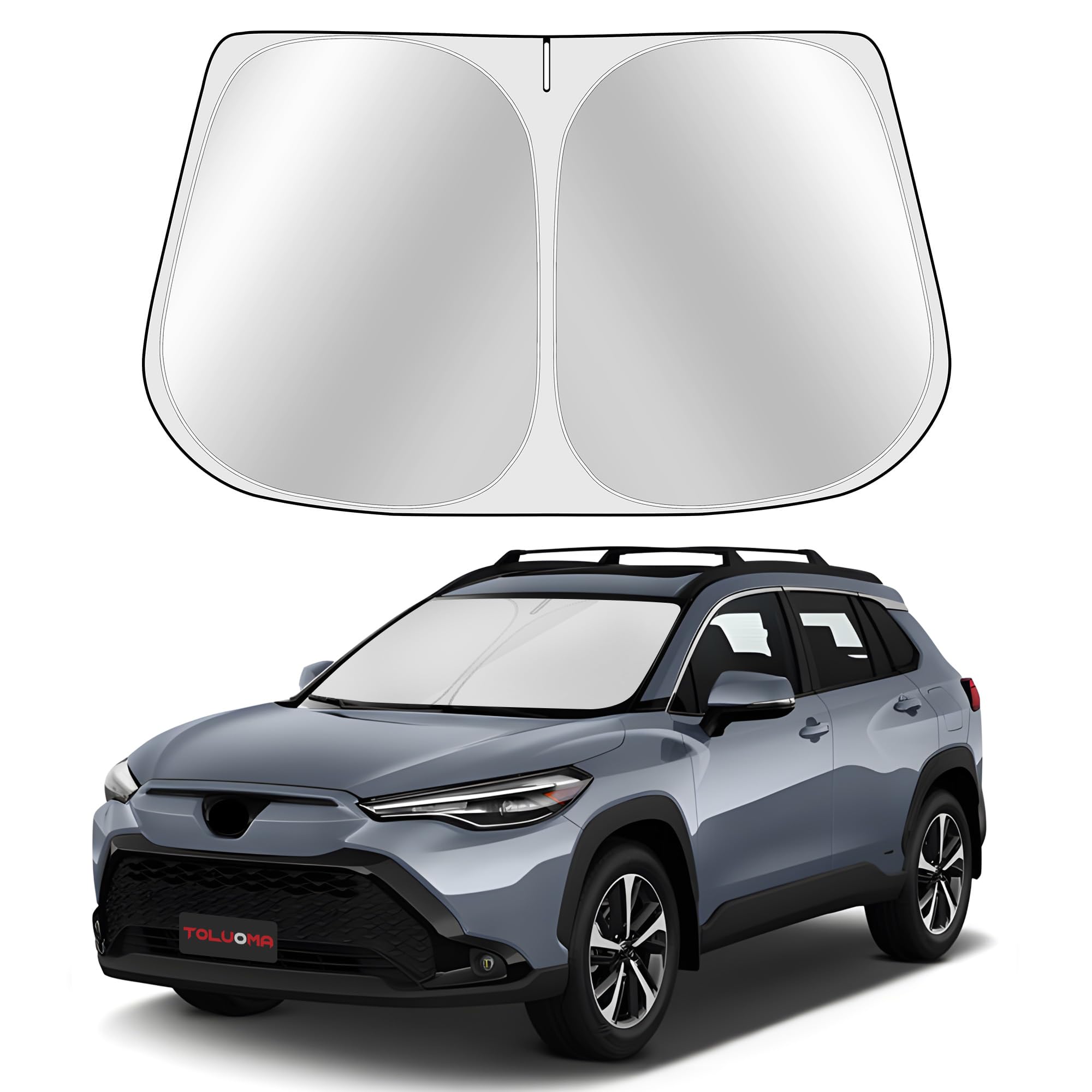 Toluoma Custom Fit Windshield Sun Shade For Toyo-Ta Corolla Cross 2022-2025 - Full Coverage, 210T Reflective Fabric, Double-Laye