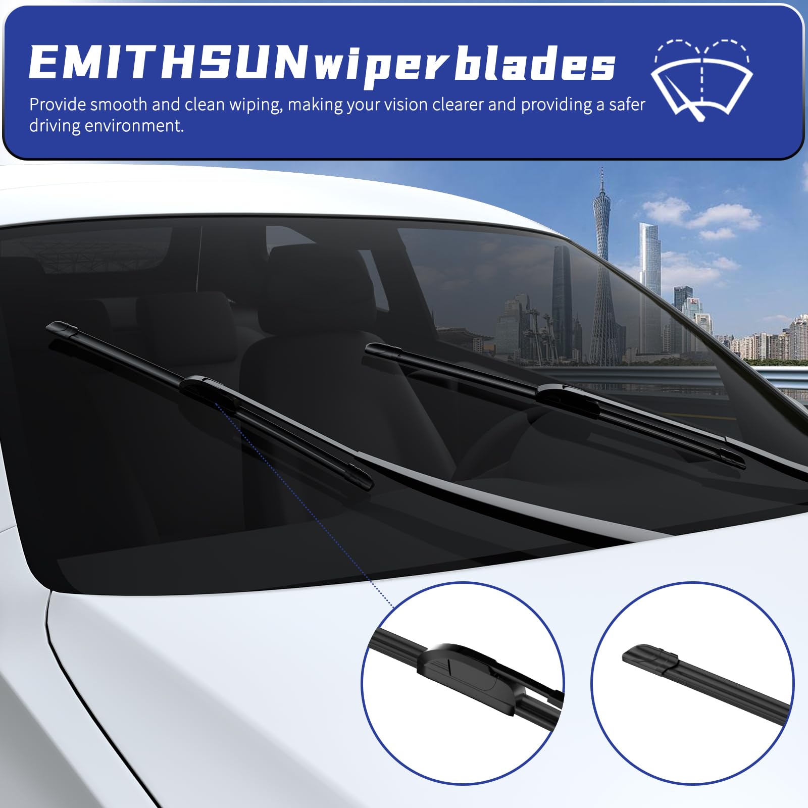 Emithsun Oem Quality 24'' + 19'' Premium All-Seasons Stable And Quiet Windshield Wiper Blades(Set Of 2)