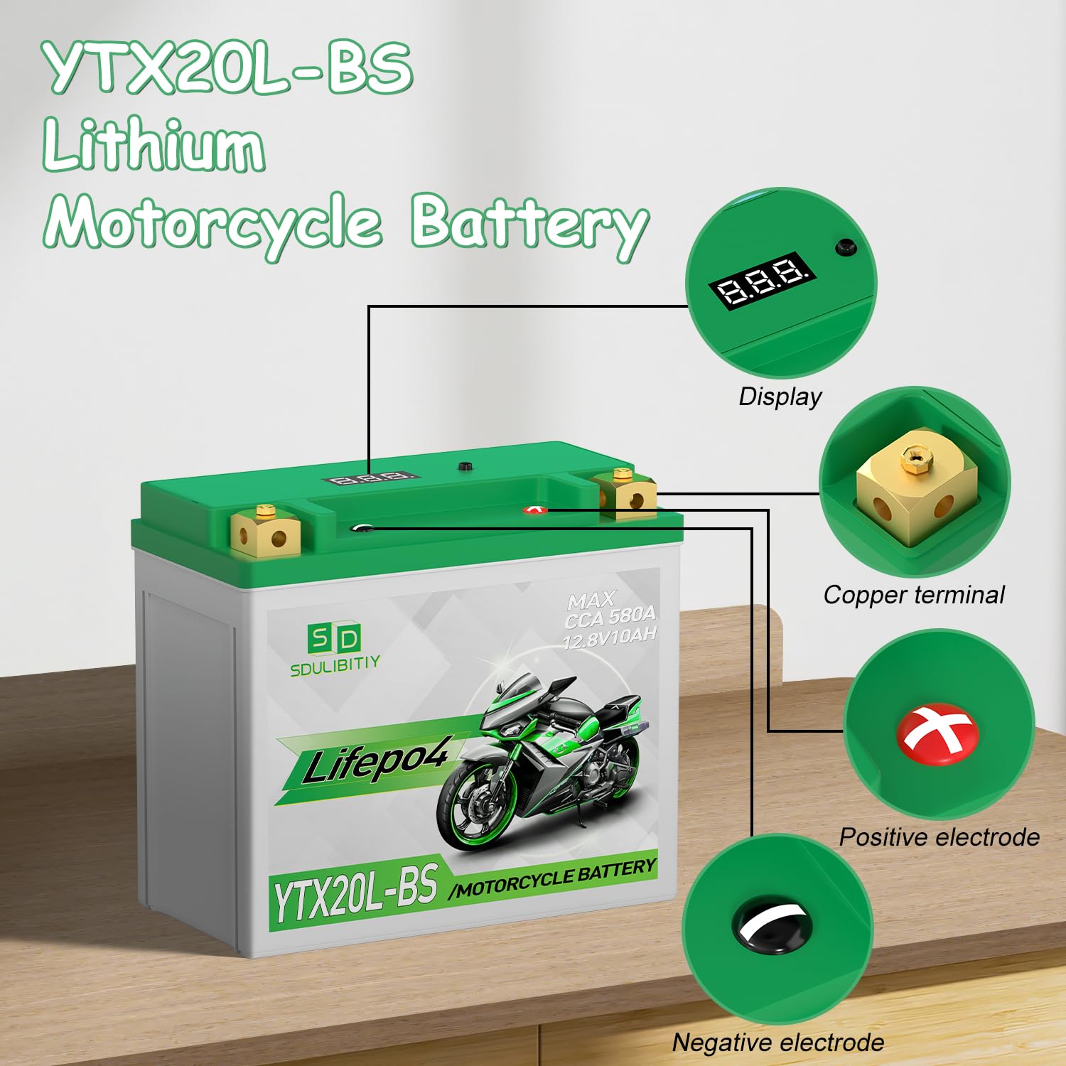 SDULIBITIY Lithium Motorcycle Battery YTX20L-BS 12.8V 10Ah 580-750CCA for ATV, UTV, Jet Ski, Scooter, PWC,