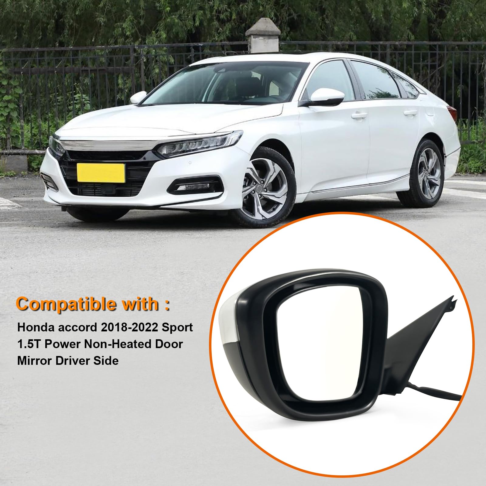 Lqito Left Driver Side Door Mirror For Honda Accord Lx, Sport 2018-2022 ? Power ? Non-Heated No-Turn Signal Match To Platinum Wh