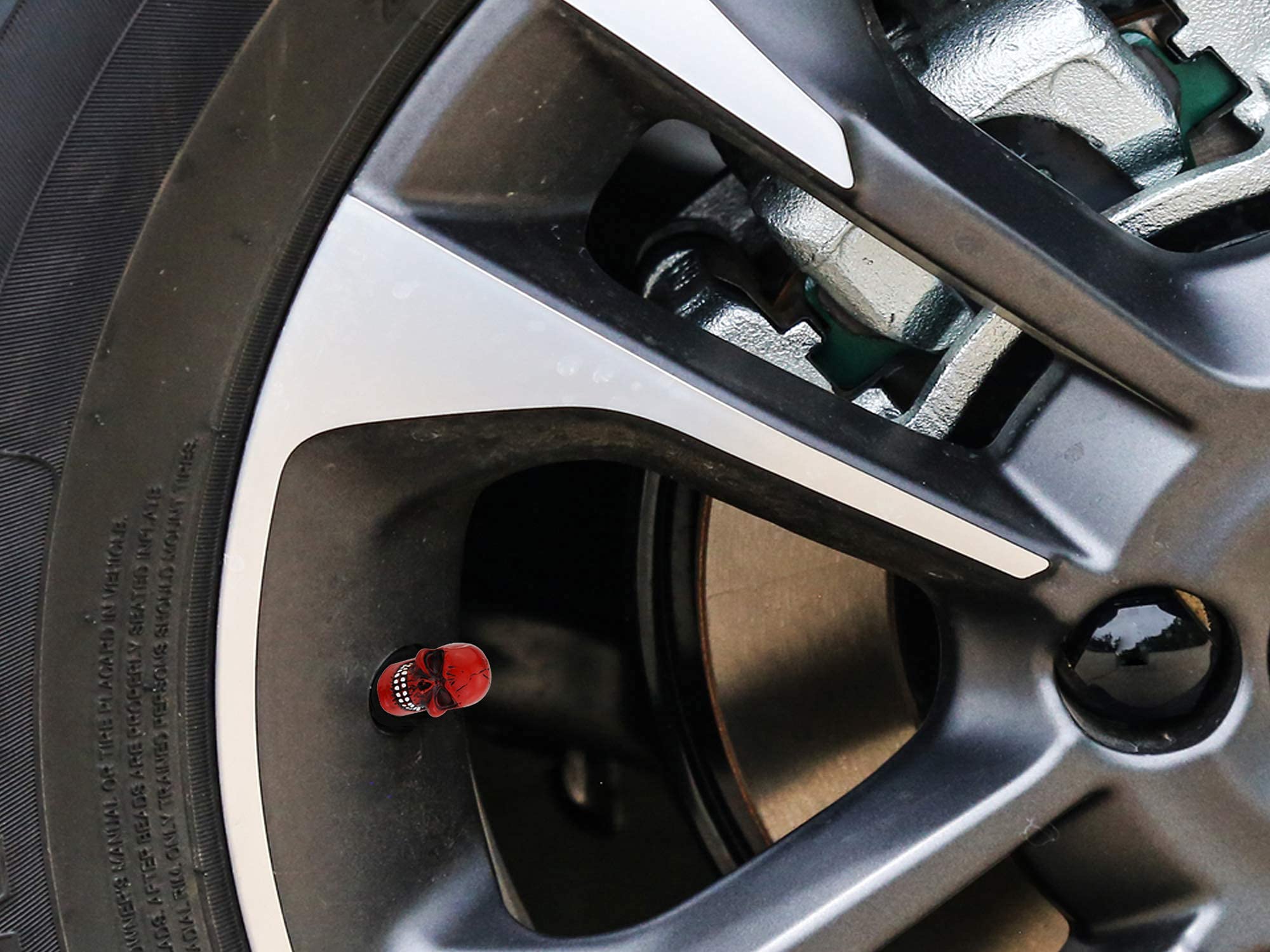 Abfer Skull Tire Wheel Air Cap Valve Stem Covers Car Decorative Accessories Fit Most Vehicle Truck Motorcycles Bikes, Red