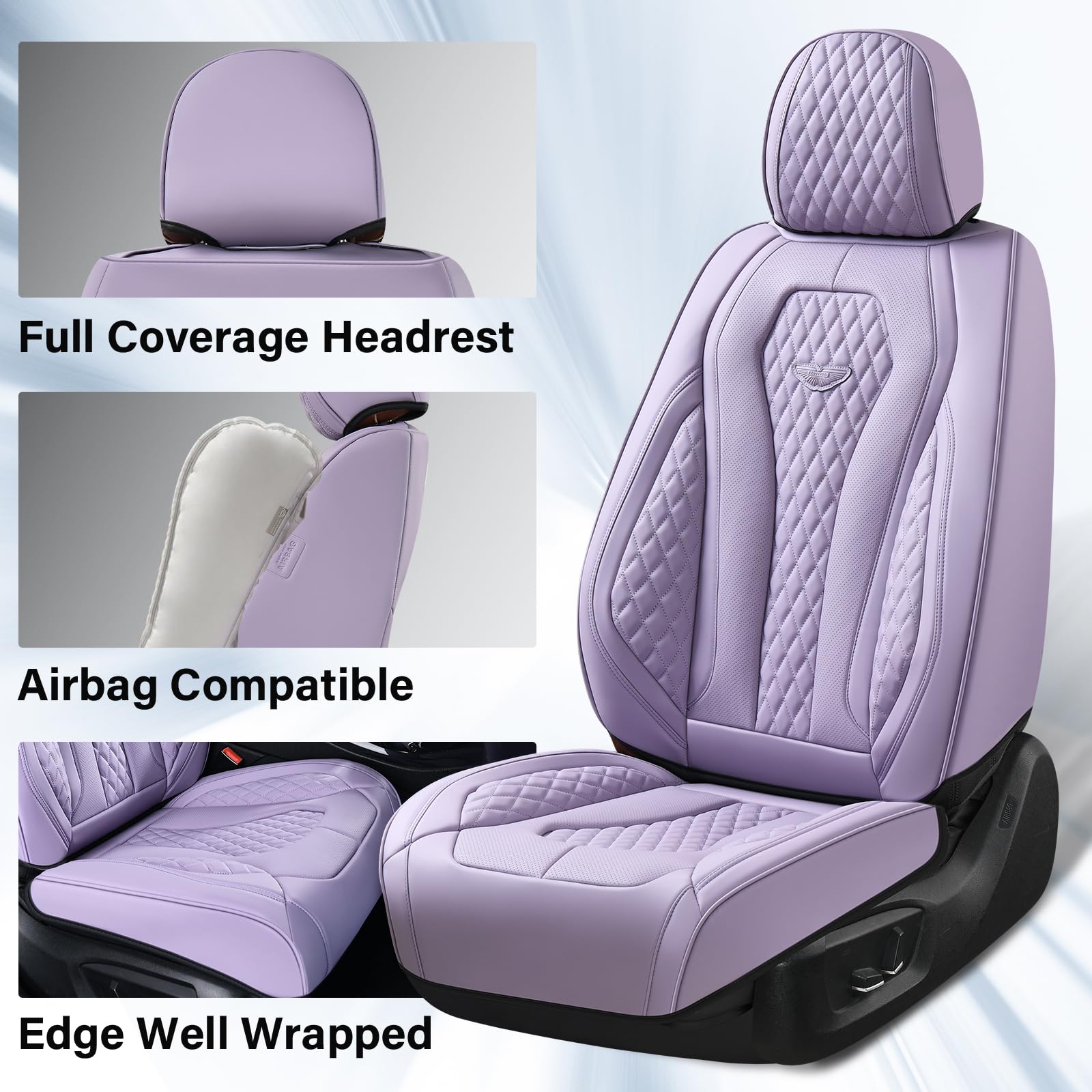 Coverado Car Seat Covers, Faux Leather Front Pair, Purple, SCU018 Series, Universal Fit