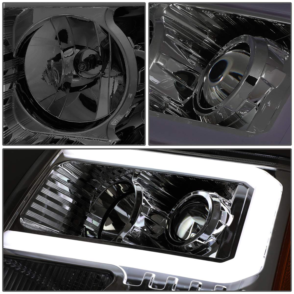 Dna Motoring Hl-Lb-F15009-Sm-Am Pair Led Drl Projector Headlight Lamp Replacement For 09-14 Ford F-150, Smoke/Amber