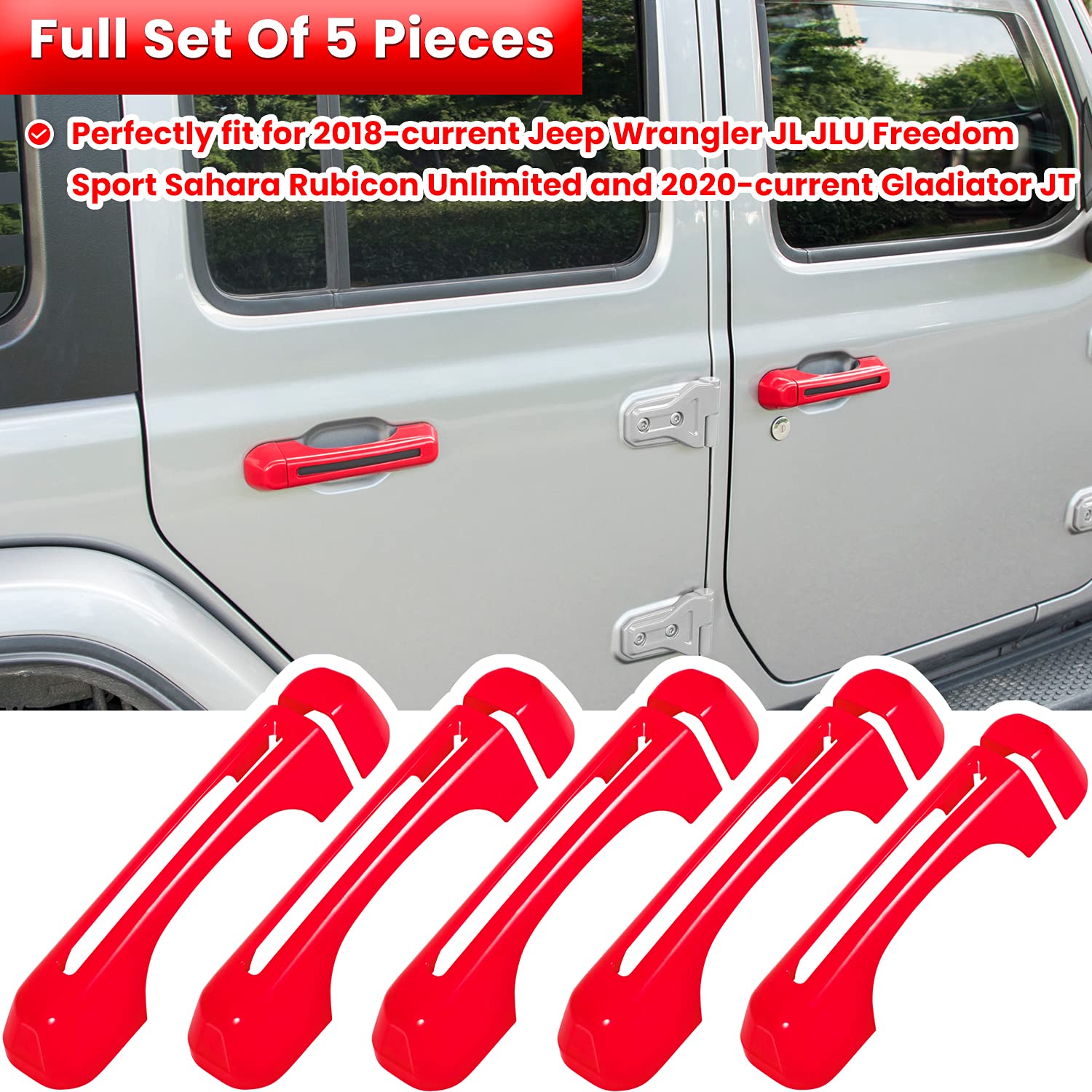 E-cowlboy Door Handle Inserts Cover Trim+Tailgate Handle Cover for 2018-2024 Jeep Wrangler JL JLU Sports Sahara Freedom Rubicon