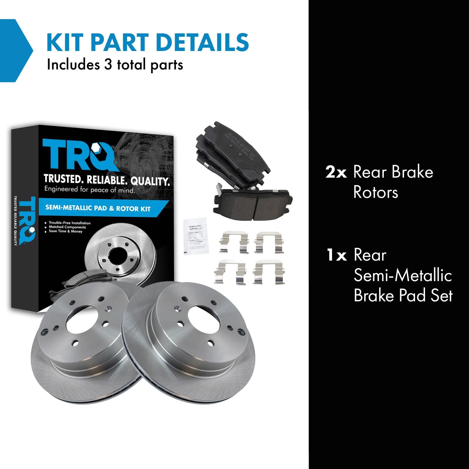 Trq Rear Brake Pad & Rotor Kit Brake Pads Brake Rotor Semi-Metallic Compatible With 2012-2015 Chevrolet Captiva Sport 2007-2009