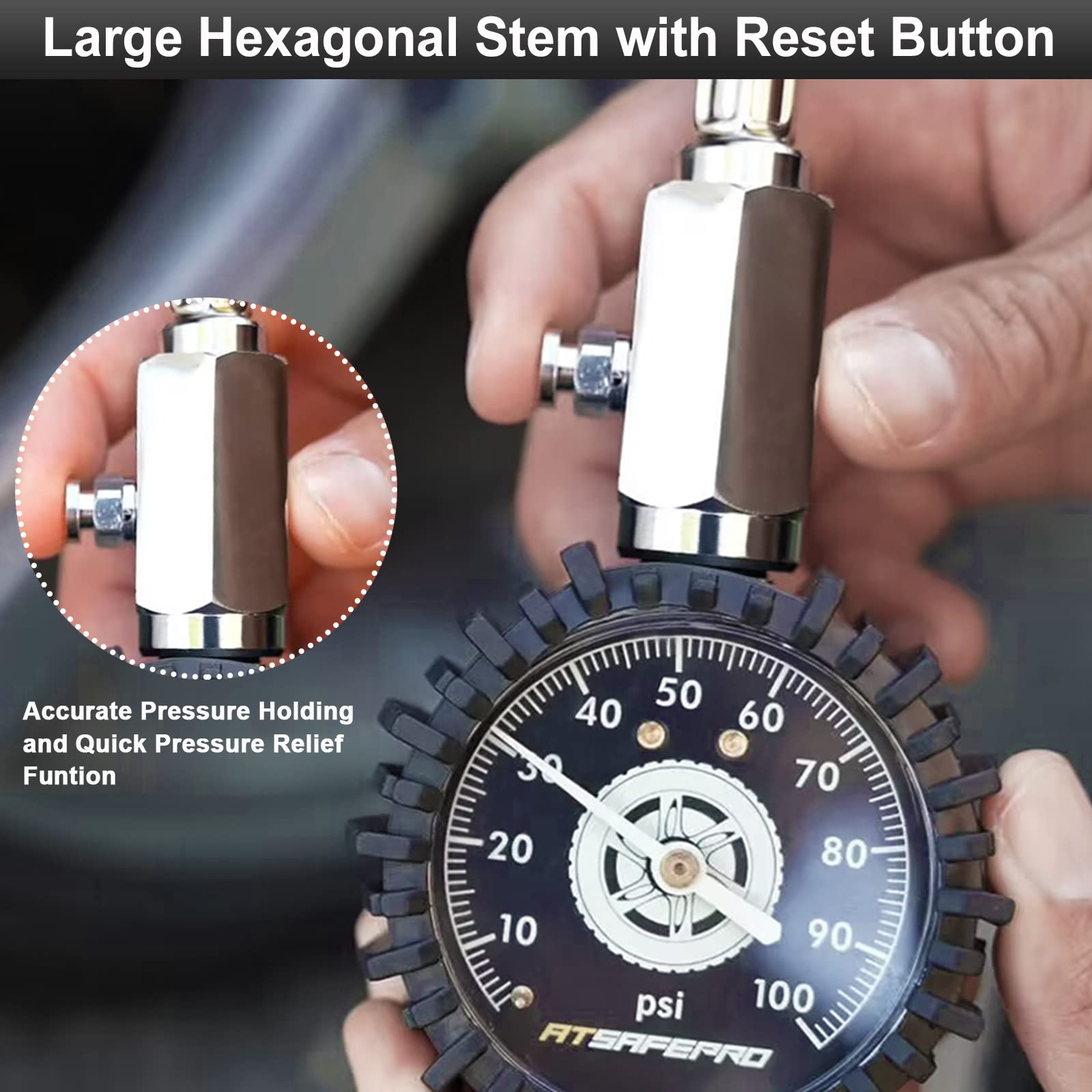 Tire Pressure Gauge 100Psi Glow In The Dark, Atsafepro 2.5? Dial Mechanical Tire Gauges For Tire Pressure, Certificated Accuracy