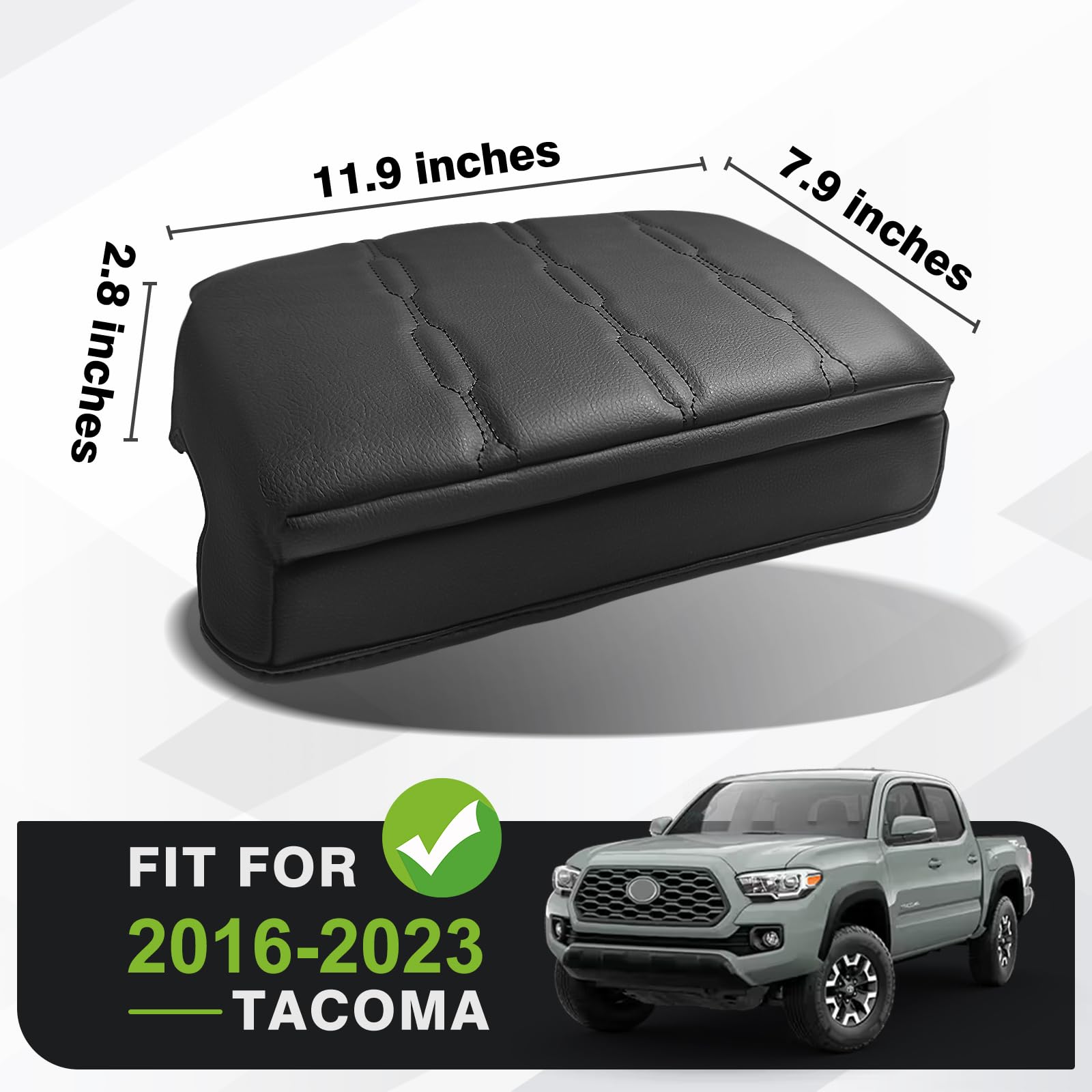 Muslogy Center Console Armrest Cover Compatible With Toyota Tacoma 2016-2023 Comfort Armrest Pad Arm Rest Cushion Vegan Leather