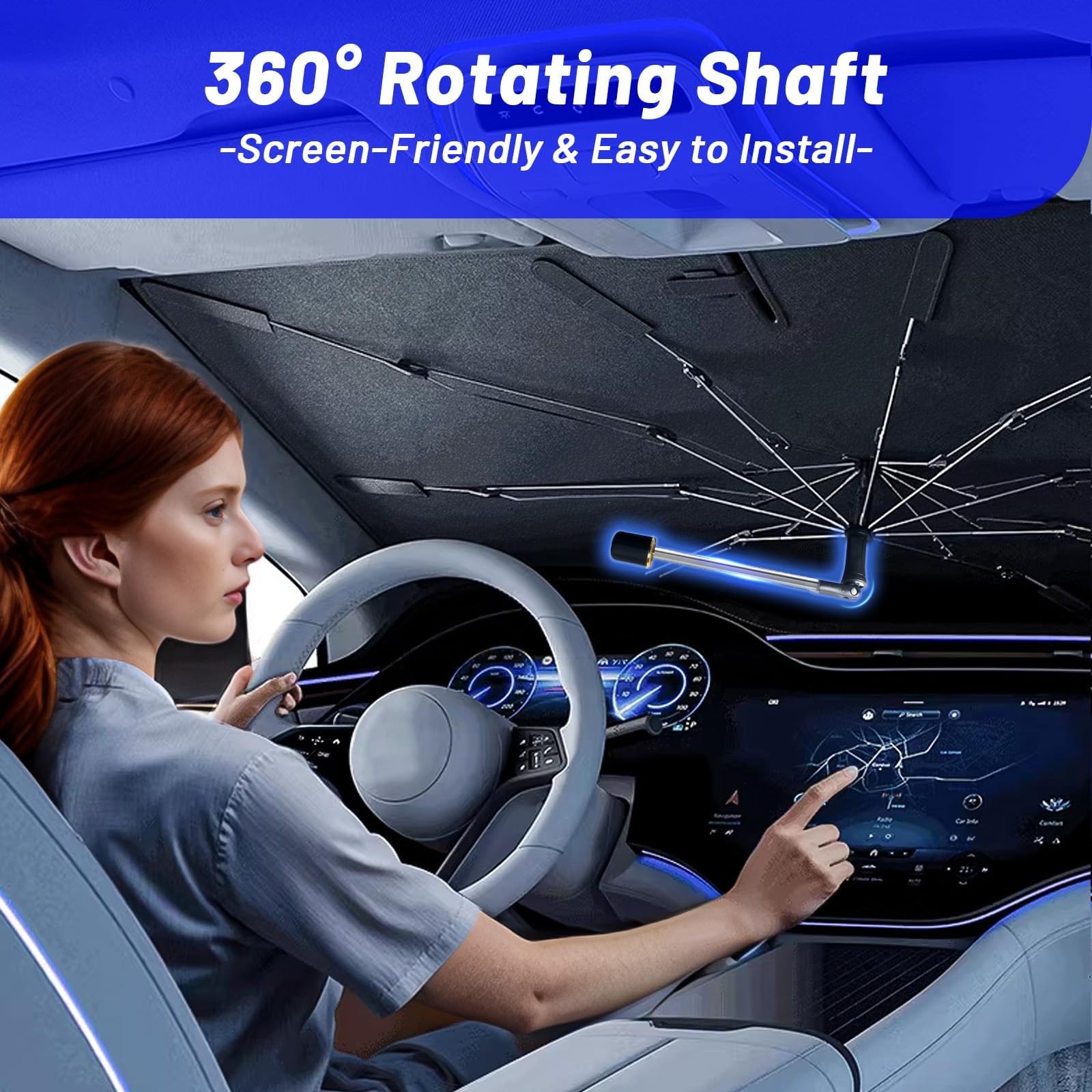 Windshield Sun Shade Custom Fit for Toyota Camry 2003-2025, Foldable Car Sunshade Umbrella for Front Windows with 360Rotating Sh