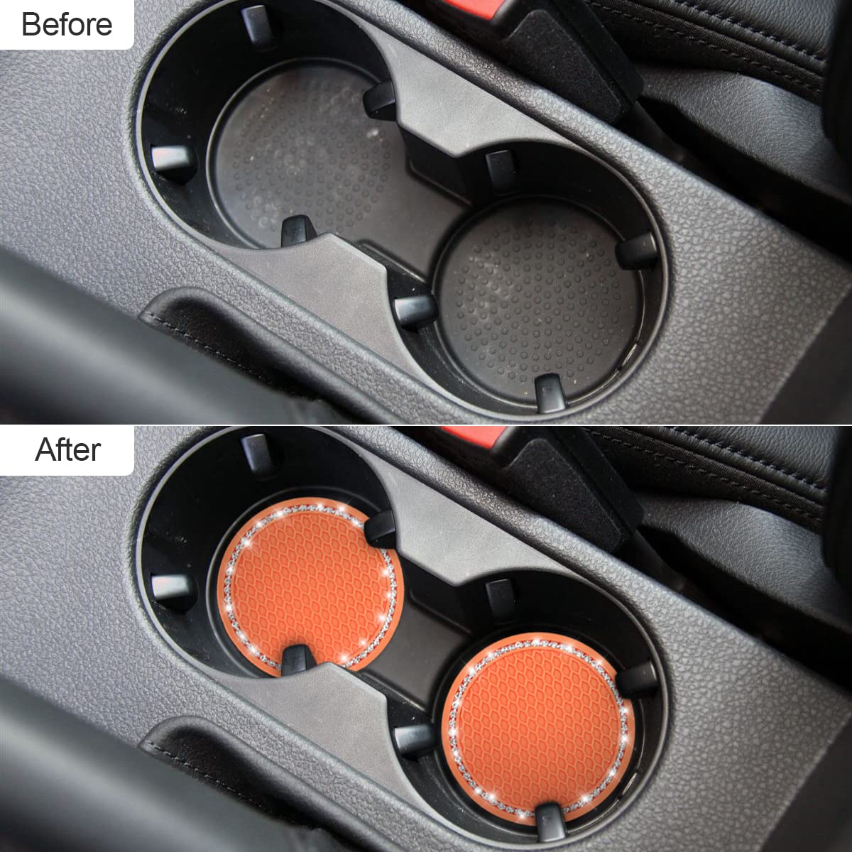 2 Pack Car Bling Cup Holder Coaster, 2.75 Inch Crystal Rhinestone Car Cup Holder Insert Coaster,Universal For Cars, Vehicles, Suvs, Car Interior Accessories For Women And Men (Orange)