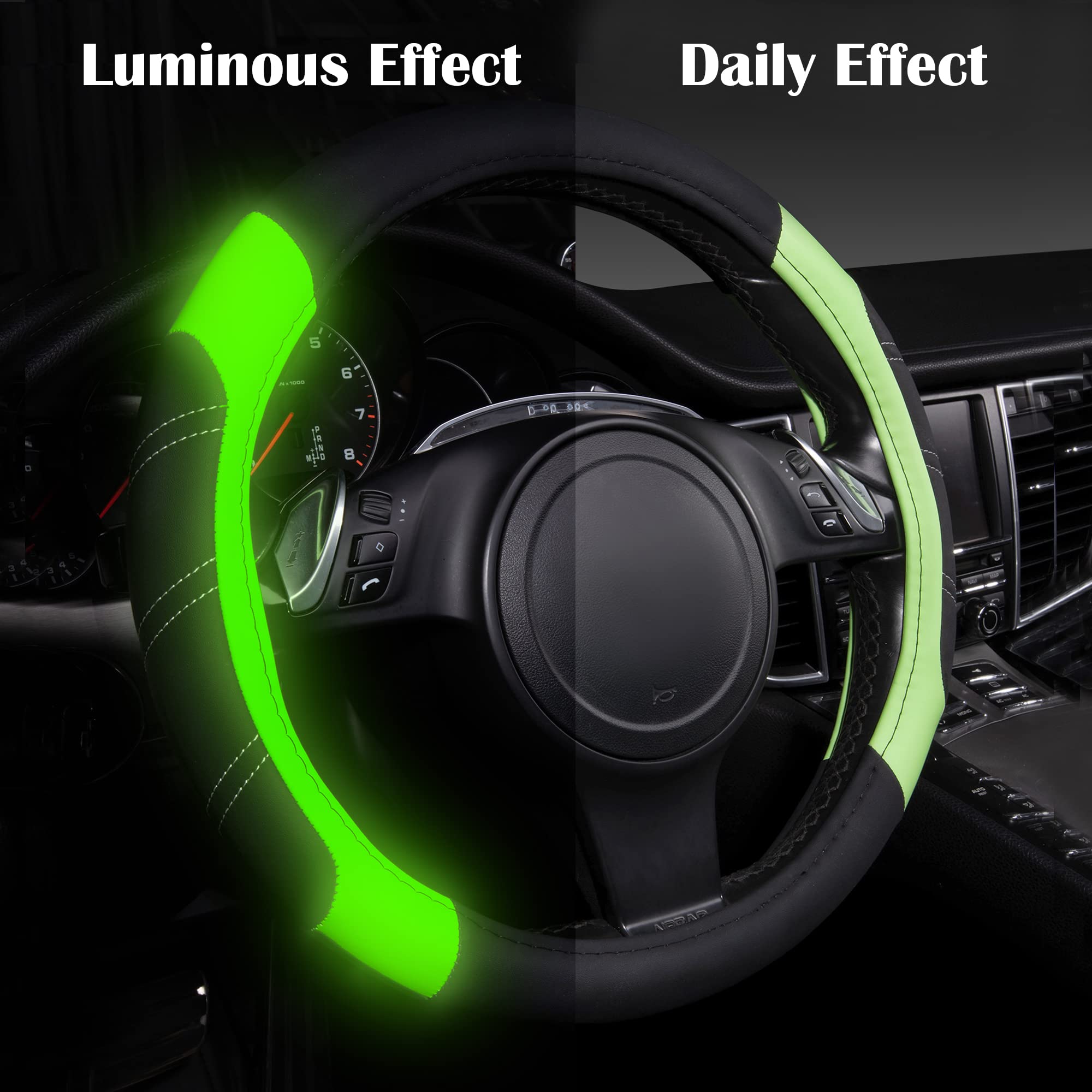 Car Pass Line Rider Microfiber Leather Sporty Steering Wheel Cover Universal Fits For 95% Truck,Suv,Cars 14.5-15Inch, Anti-Slip