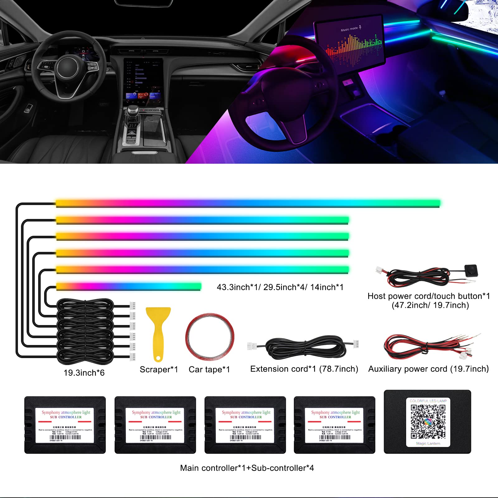 MAODANER Acrylic LED Strip Light - RGB Dreamcolor 6 in 1, 175in, 593 LEDs, Sound Active Car Neon Ambient Lighting