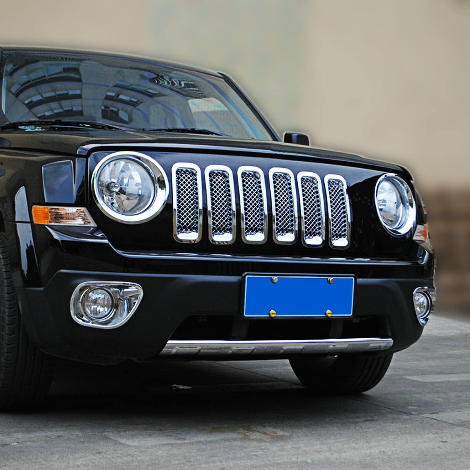 Sqqp Front Grille Grill Mesh Insert Decoration Trim Cover Compatible With 2011-2016 Jeep Patriot, Abs Chrome 7Pcs