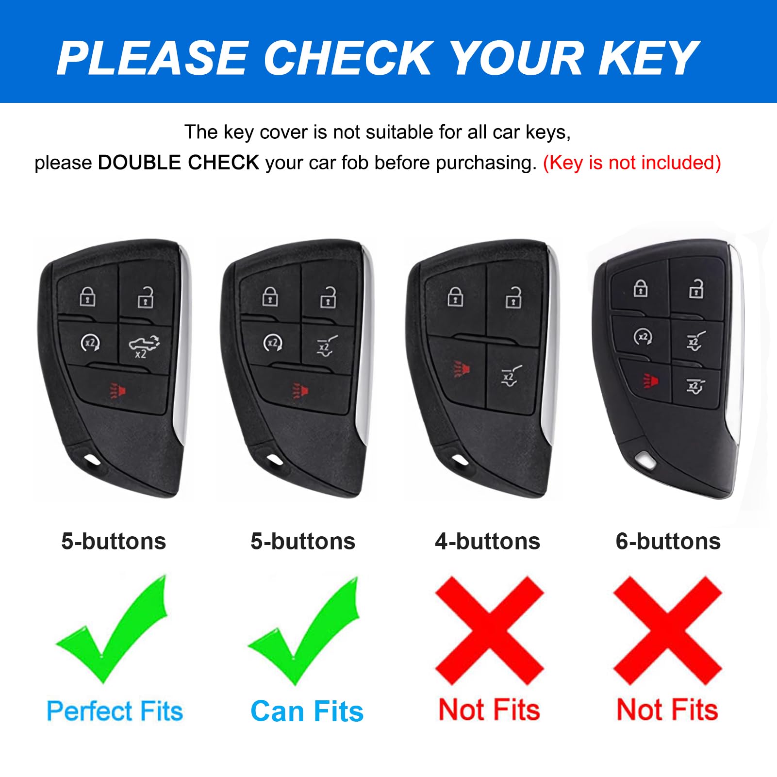 For Chevy Gmc Key Fob Cover With Keychain, For 2022 2023 2024 Chevrolet Silverado 1500 Gmc Sierra 1500 2500Hd 3500Hd Buick Envis